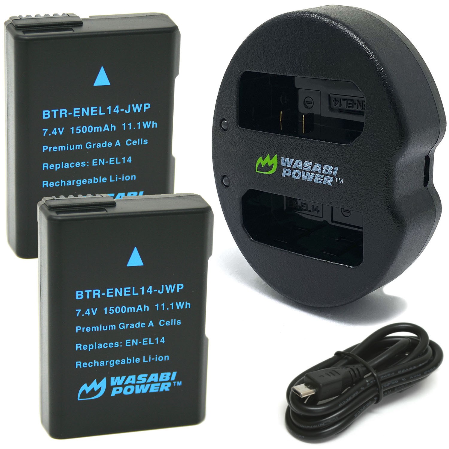 Wasabi Power Battery (2-Pack) and Dual Charger for Nikon EN-EL14, EN-EL14a Wasabi Power Battery (2-Pack) and Dual Charger for Nikon EN-EL14, EN-EL14a