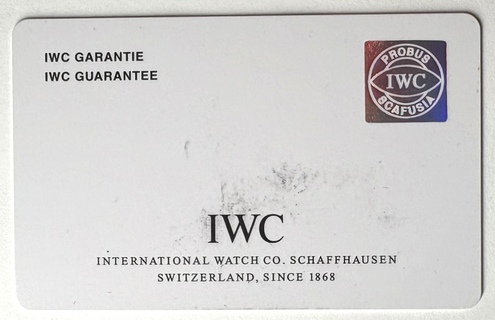 IWC Authentic Genuine International Warranty With Date/Richemont Dealer Stamp
