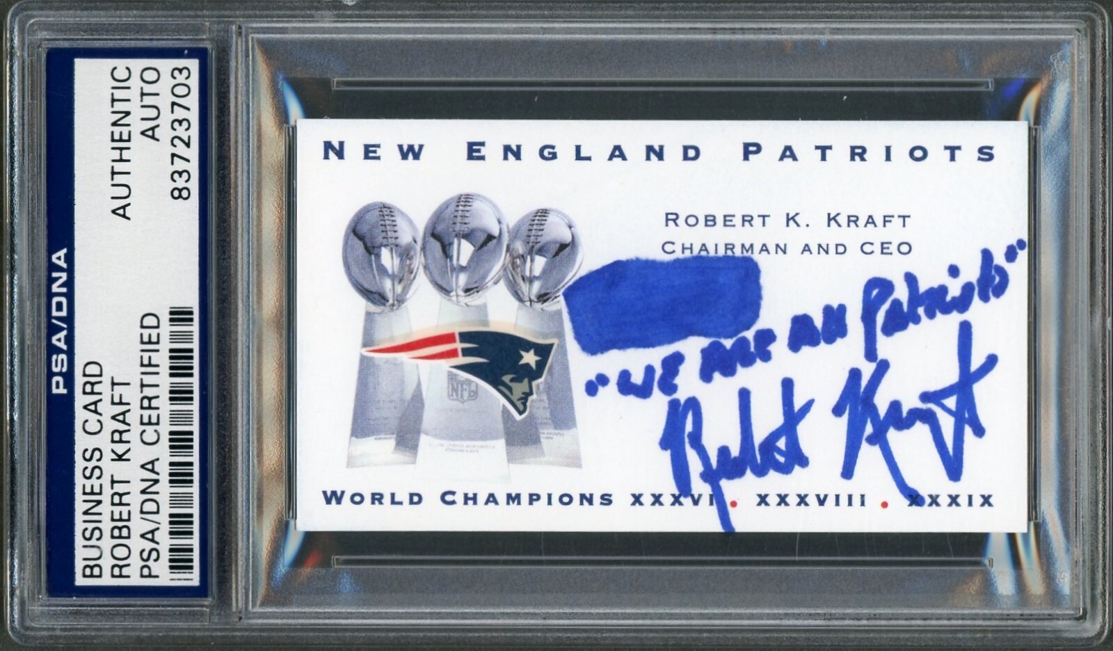 Robert Kraft SIGNED Business Card Inscribed CEO Owner Patriots Auto PSA