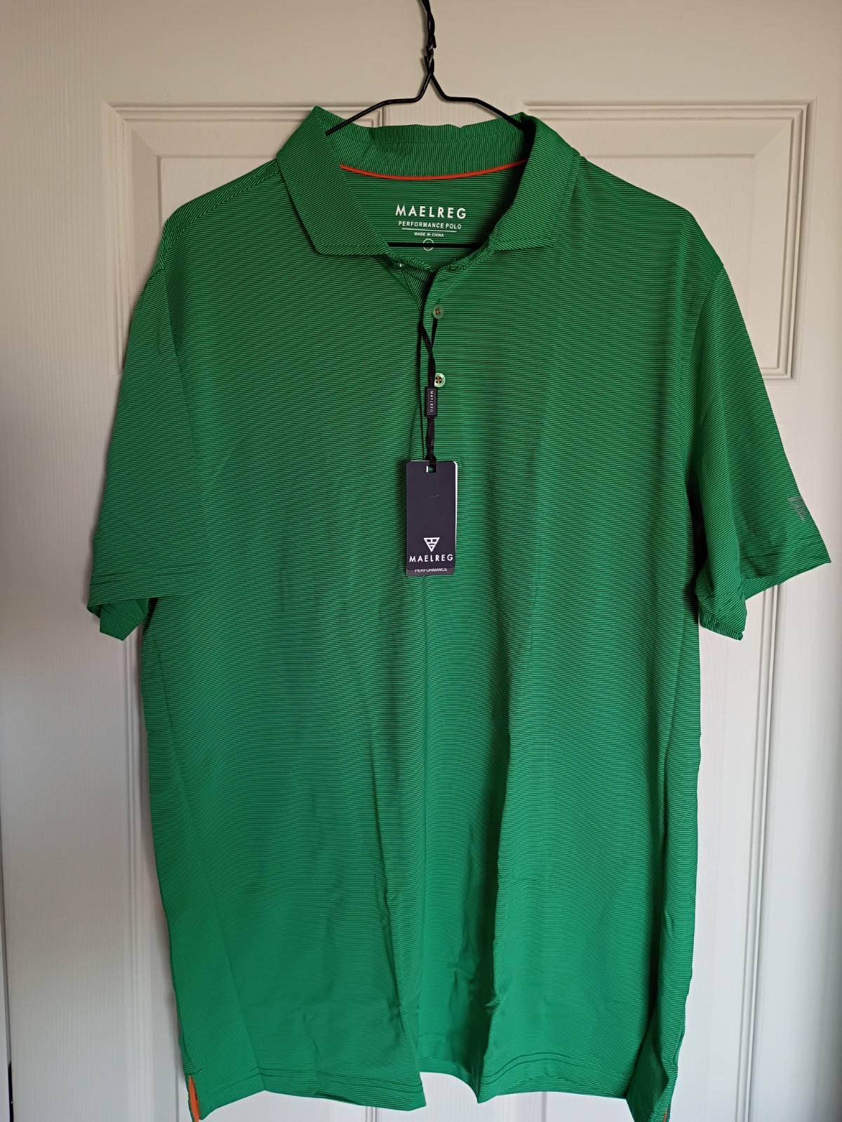 Maelreg Men\'s Performance Golf Polo Shirt Moisture Wicking Green Stripe Size L
