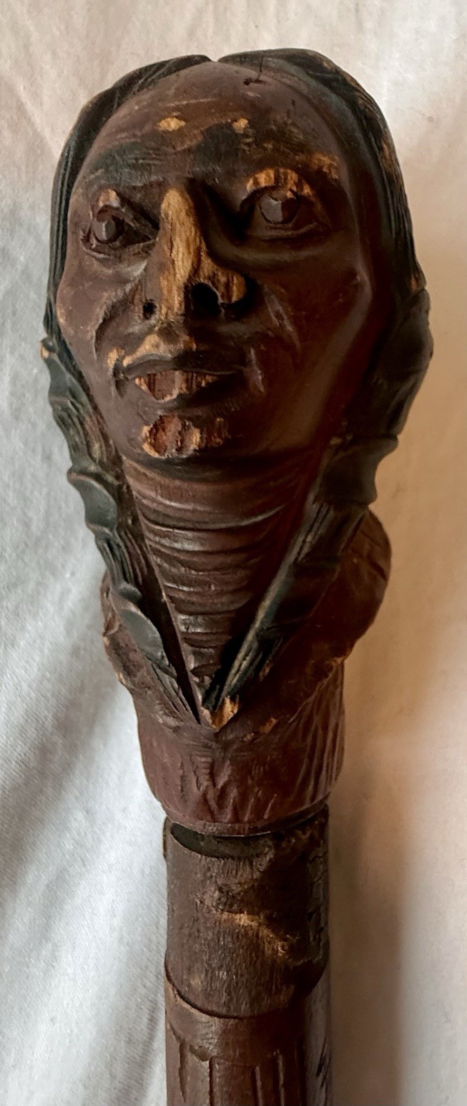 1850’s Antique Dartmouth College Hand Carved Indian Head Walking Stick Names