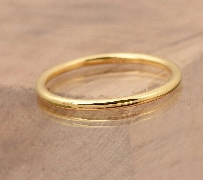 14K Yellow Gold Women's Round Wedding Band Ring Round Thin Band Ring 14K Yellow Gold Women's Round Wedding Band Ring Round Thin Band Ring