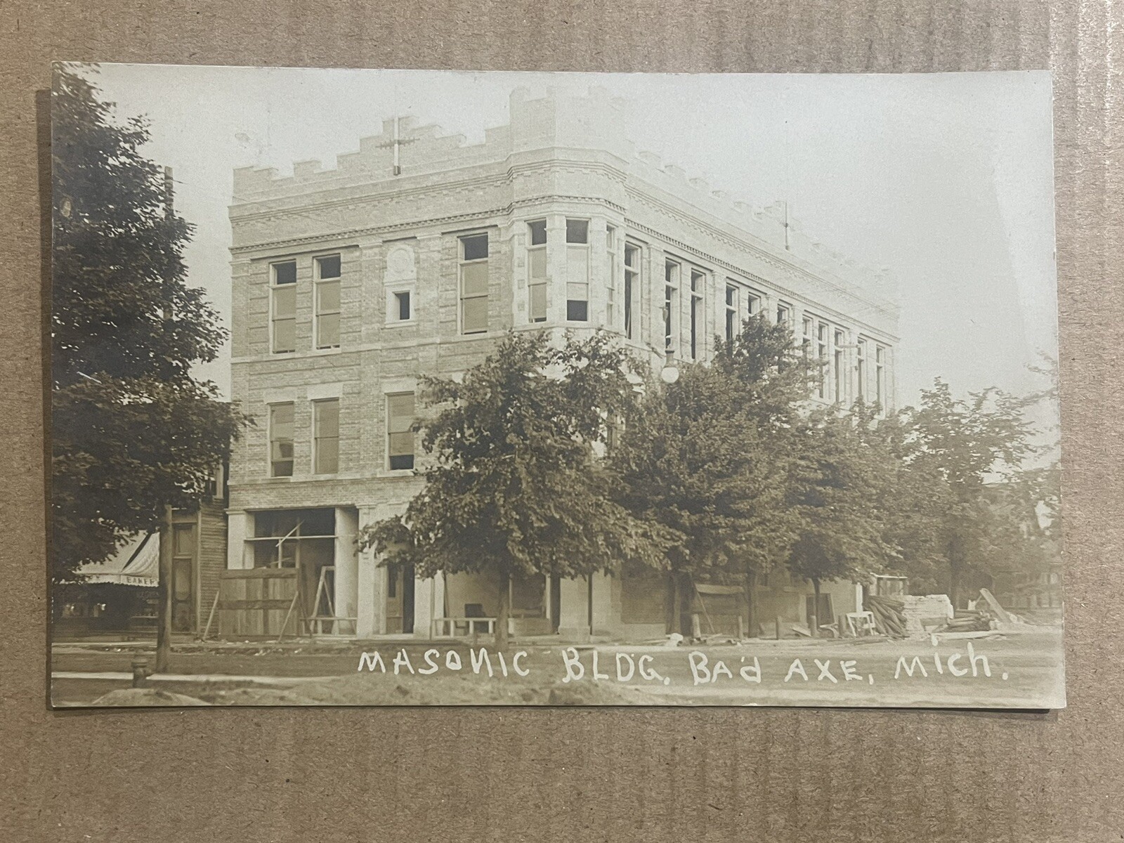 Postcard RPPC Bad Axe MI Michigan Masonic Temple Lodge Under Construction Postcard RPPC Bad Axe MI Michigan Masonic Temple Lodge Under Construction