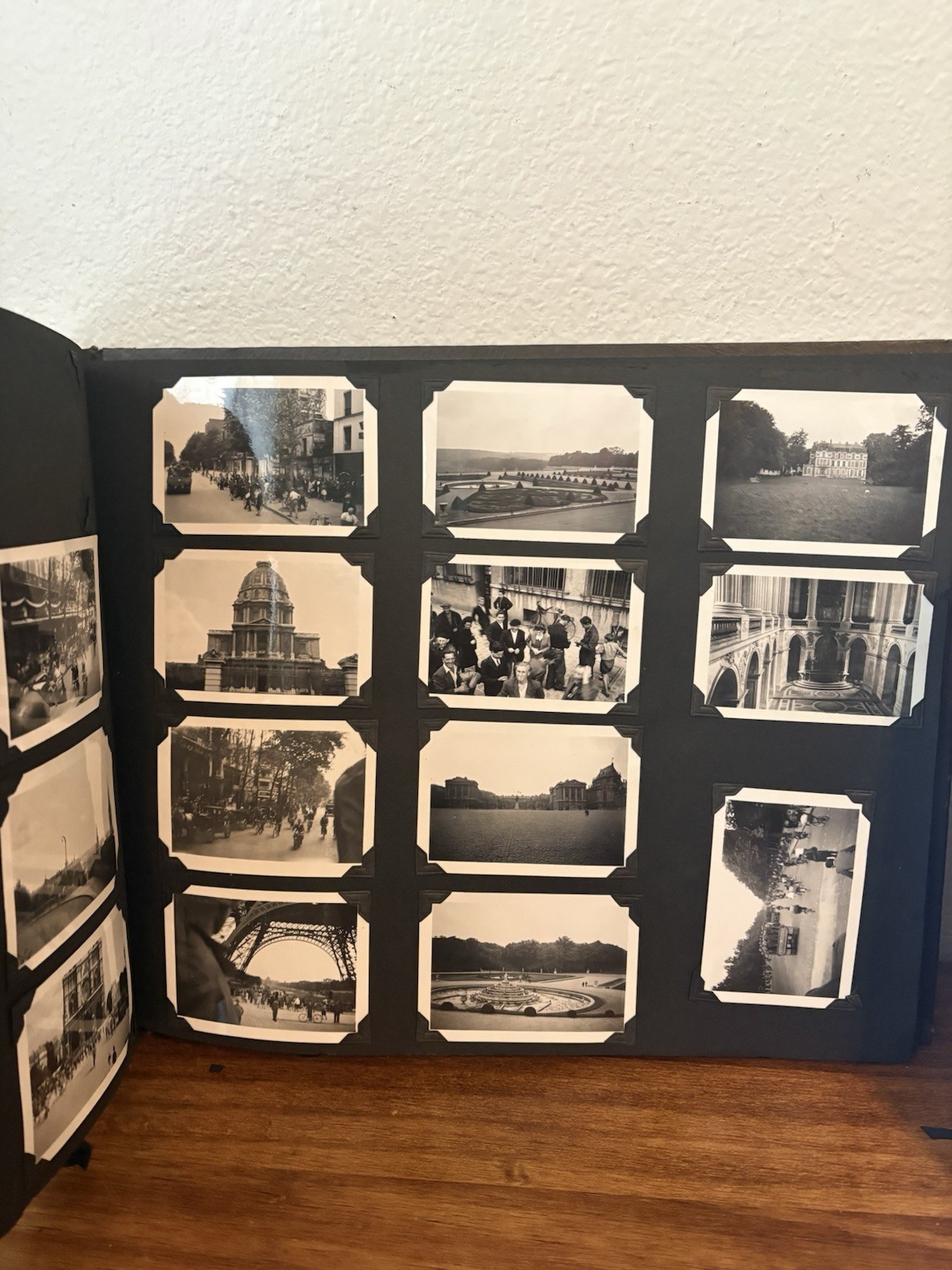 Orig WWII Harlich Photo Album Scrapbook w 35+ B&W Velox Photos Postcards, 1940s