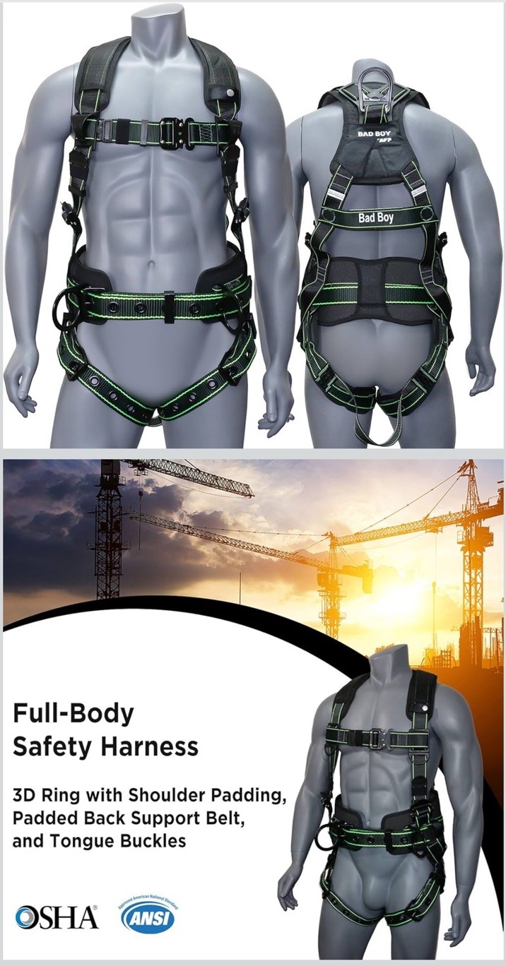 AFP Fall Protection Full-Body Premium Safety Harness, 8” Thick Support Belt