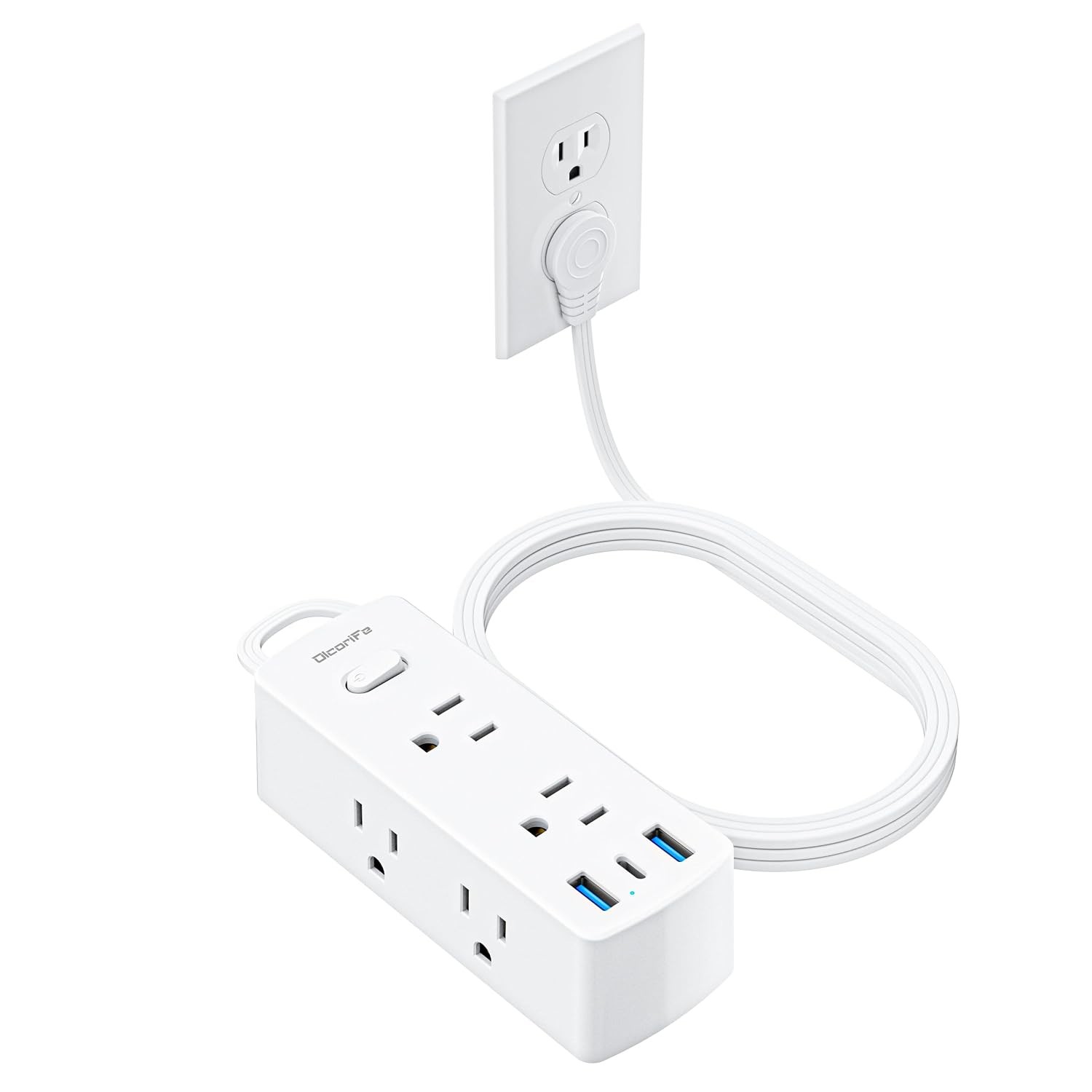 Flat Plug 5 FT Extension Cord Power Strip with 6 Outlets and 3 USB Ports (1