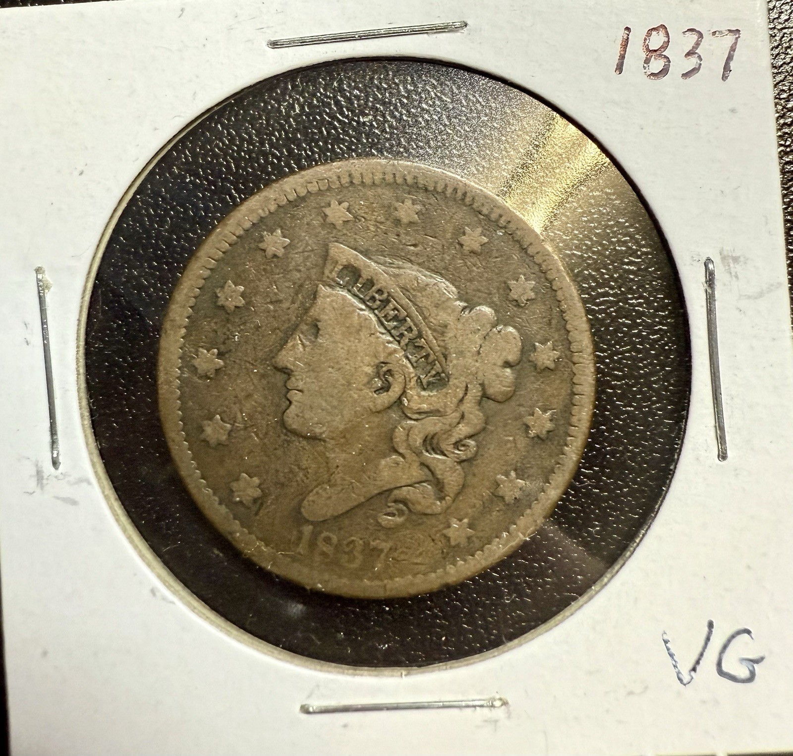 1837 Coronet Head Large Cent – Attractive Example