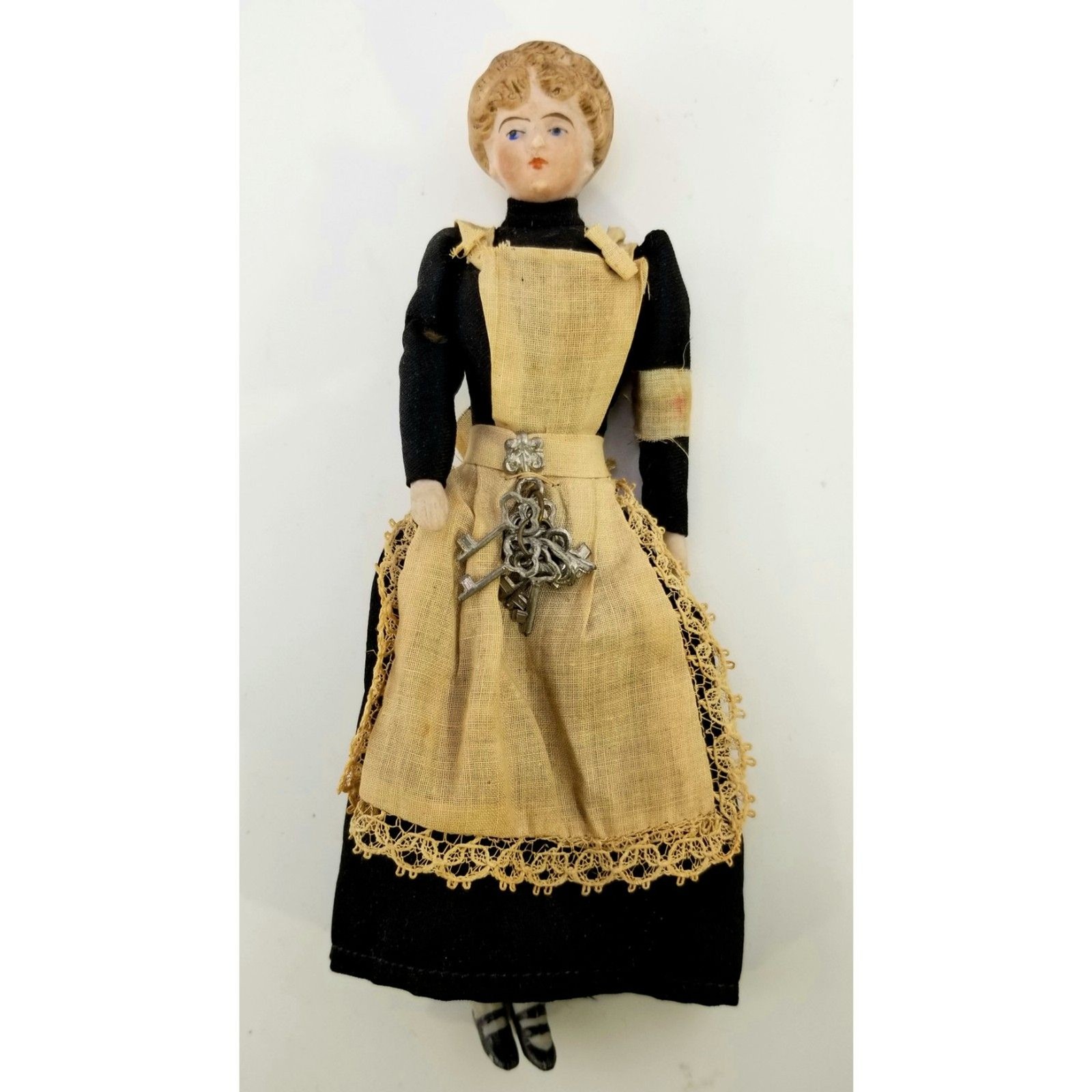 Antique Bisque German Red Cross Lady Nurse Dollhouse Doll All Original With Keys