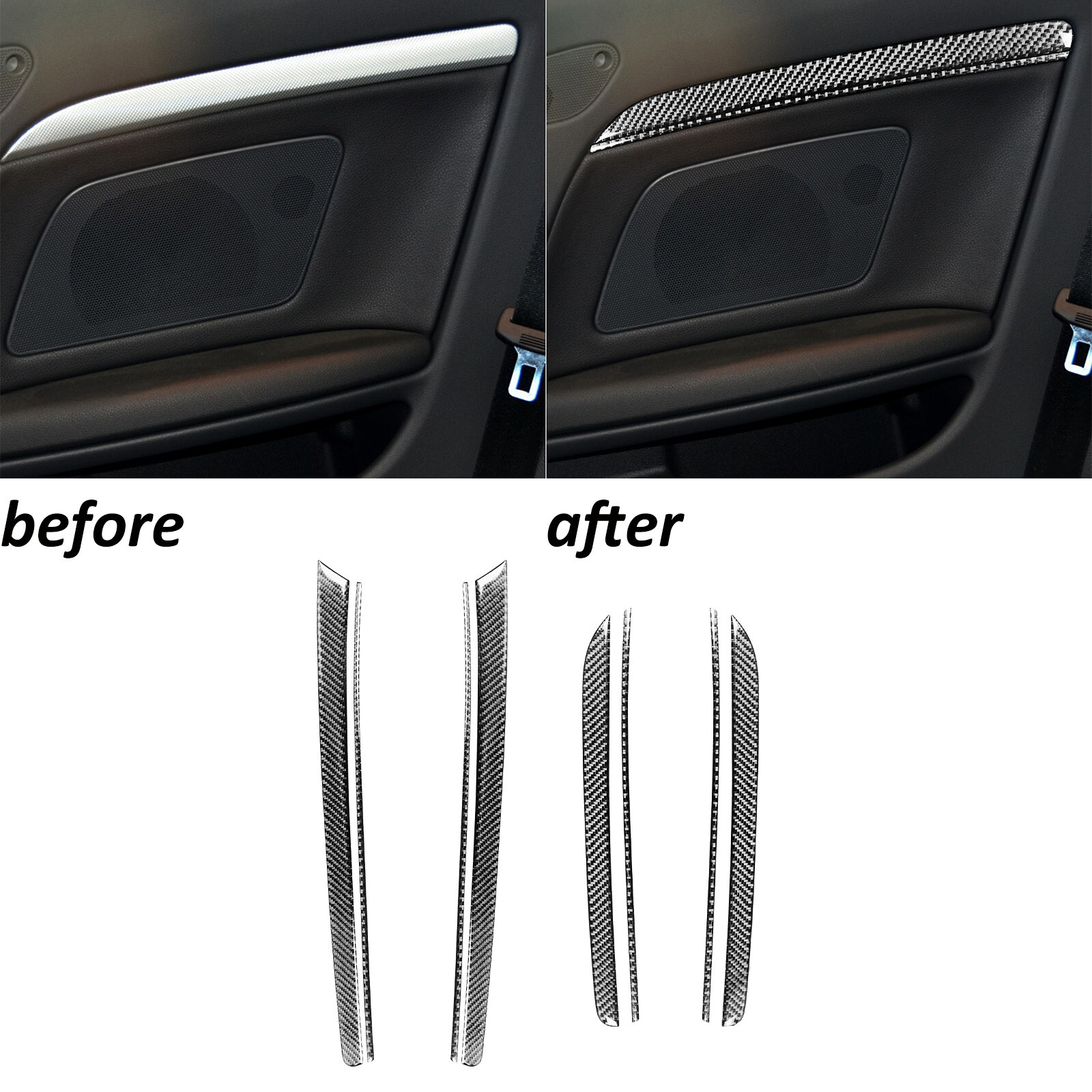 8Pcs Real Carbon Fiber Interior Door Panel Cover Trim For Audi A5 S5 2008-2016