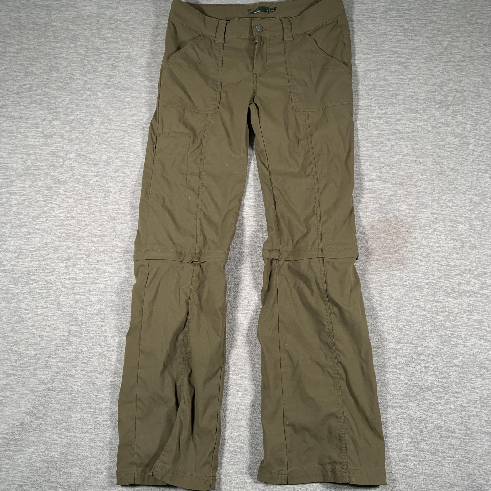 PrAna Pants Womens 6 Green Convertible Hiking Zip Off Nylon Stretch Outdoor