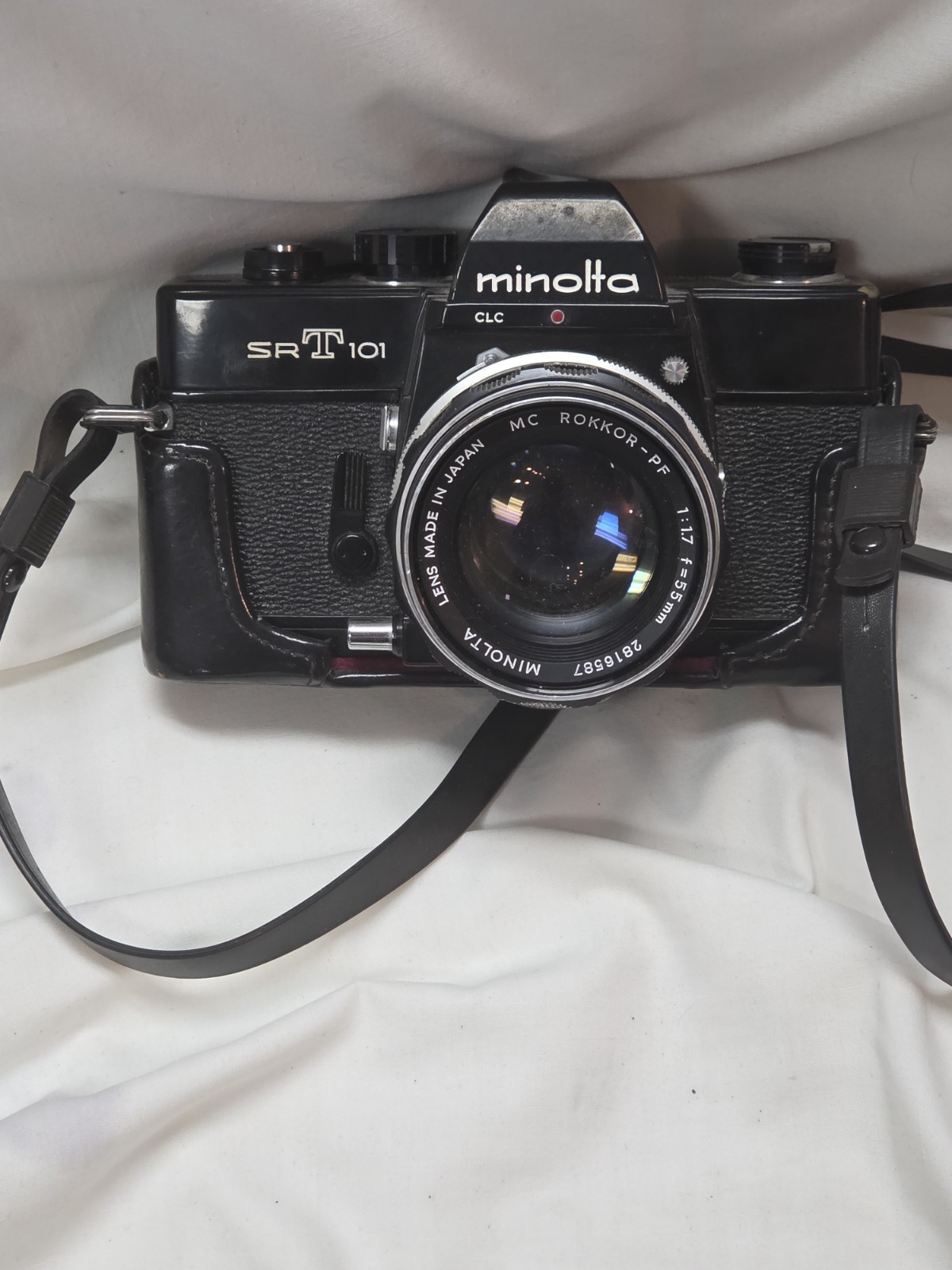 Minolta SRT101 Black 35mm SLR Film Camera w/MC Rokkor-PF 55mm f/1.7 From Japan