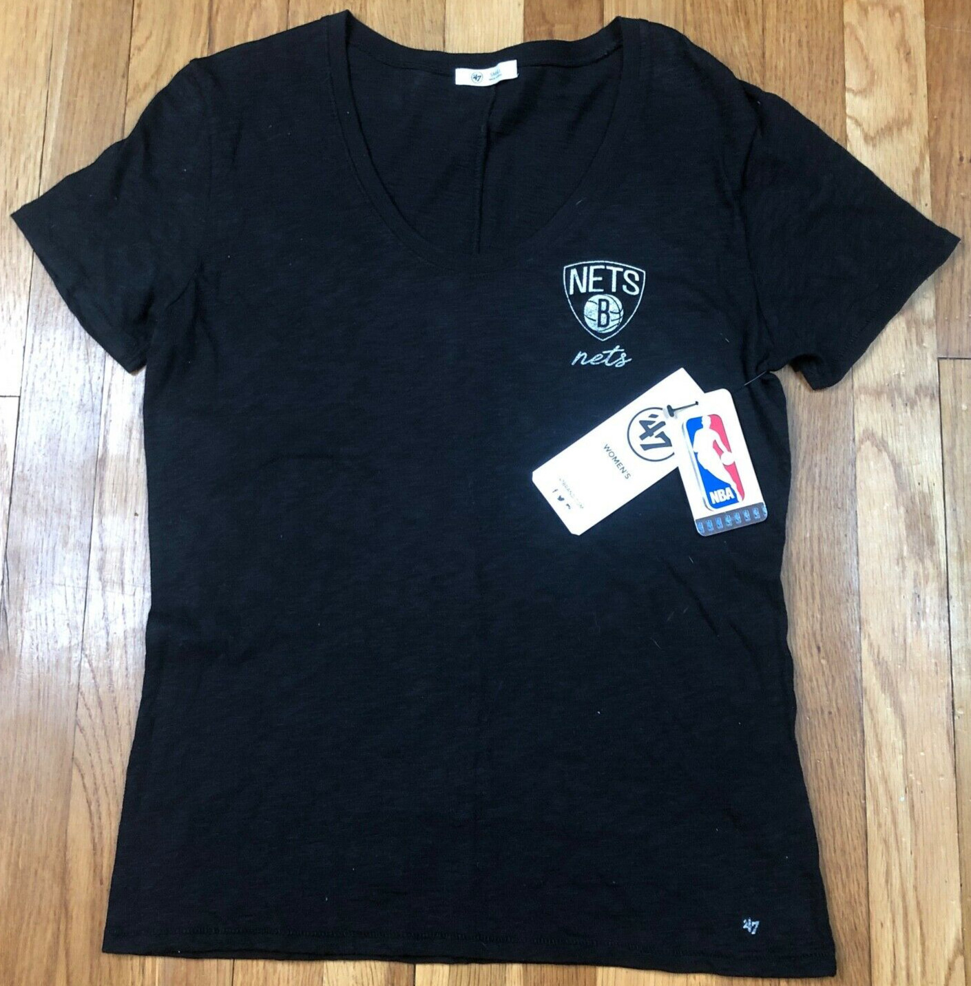 \'47 New Brooklyn Nets Shirt Womens Small Black Short Sleeve Cotton New York NBA