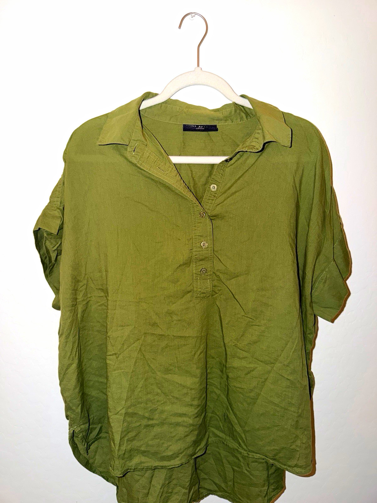 Lane Bryant Green Solid Woven Collared Short Sleeve Button Front Blouse M Lane Bryant Green Solid Woven Collared Short Sleeve Button Front Blouse M