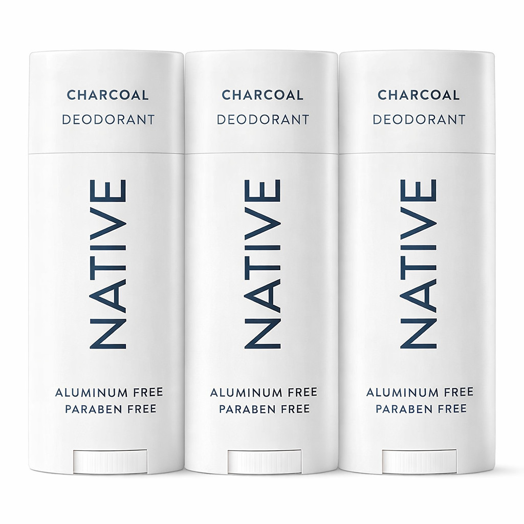 3x Native Deodorant Charcoal - Aluminum & Paraben Free ( 3 Pack ) -NEW