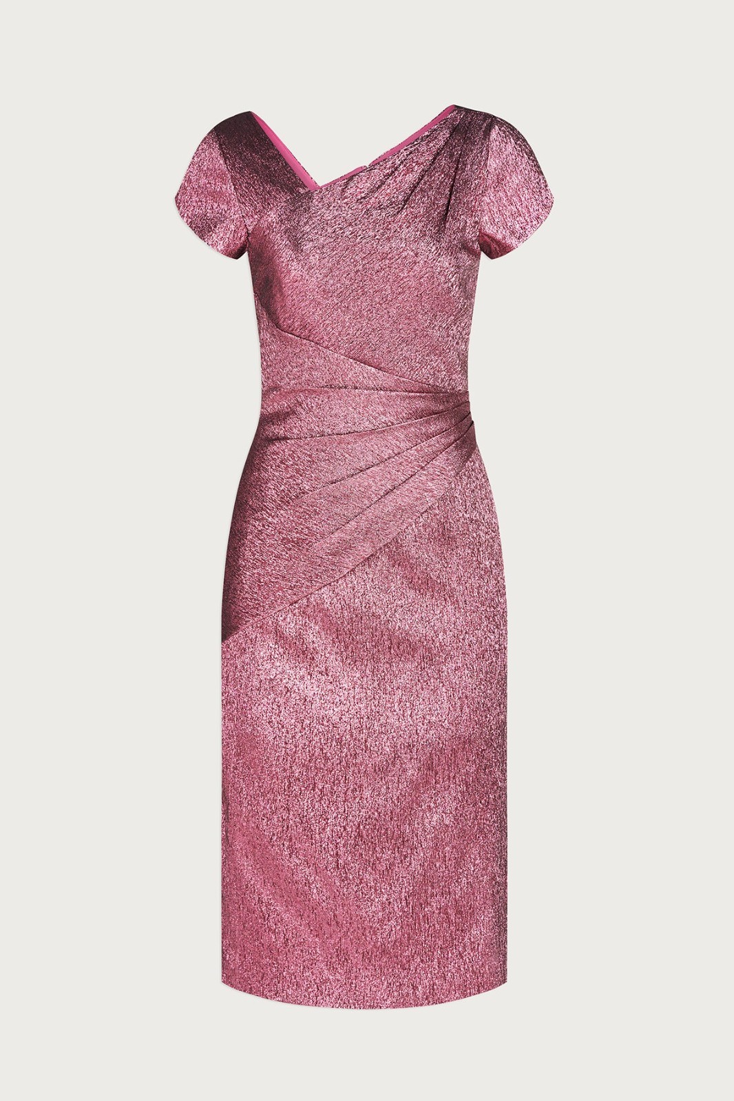 THEIA NWT $745 Rose Asymmetric Metallic Cocktail Dress in Camellia Size 12