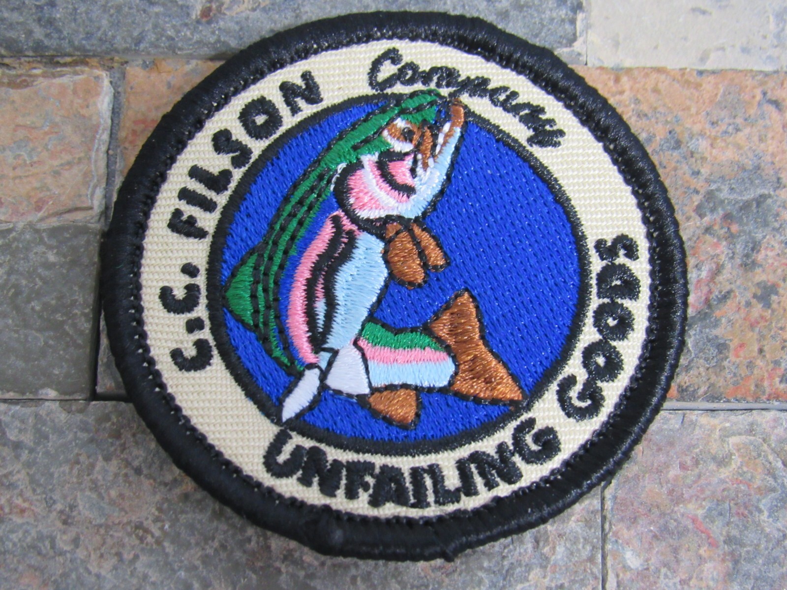 Retro Filson Fishing Unfailing Goods Embroidered Small Mini Oval Patch