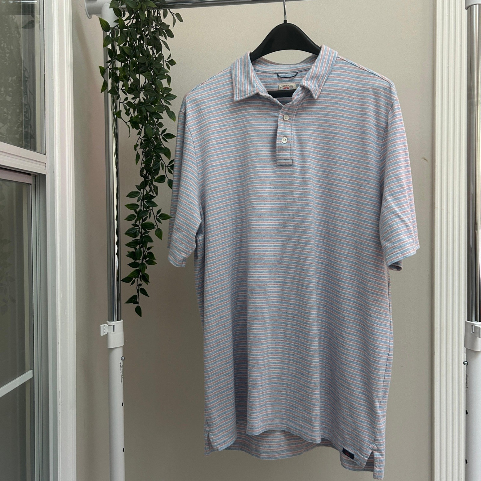 Faherty Brand Mens LT Striped Short Sleeve Polo Shirt Blue Red Preppy