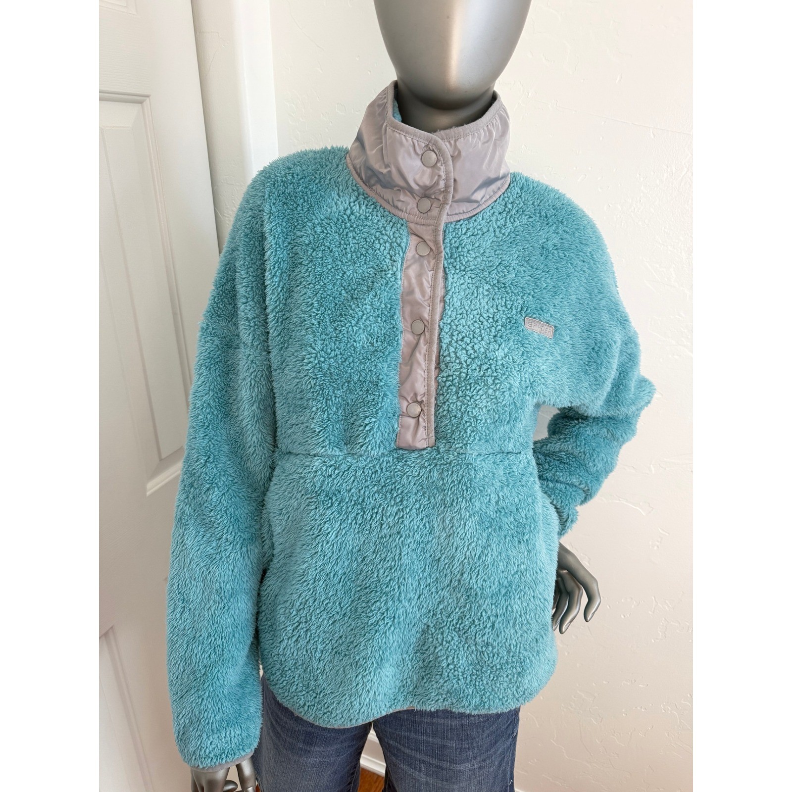 Spyder Women\'s Sherpa Fleece 1/4 Snap Pullover Jacket Aqua Sea Blue Size L