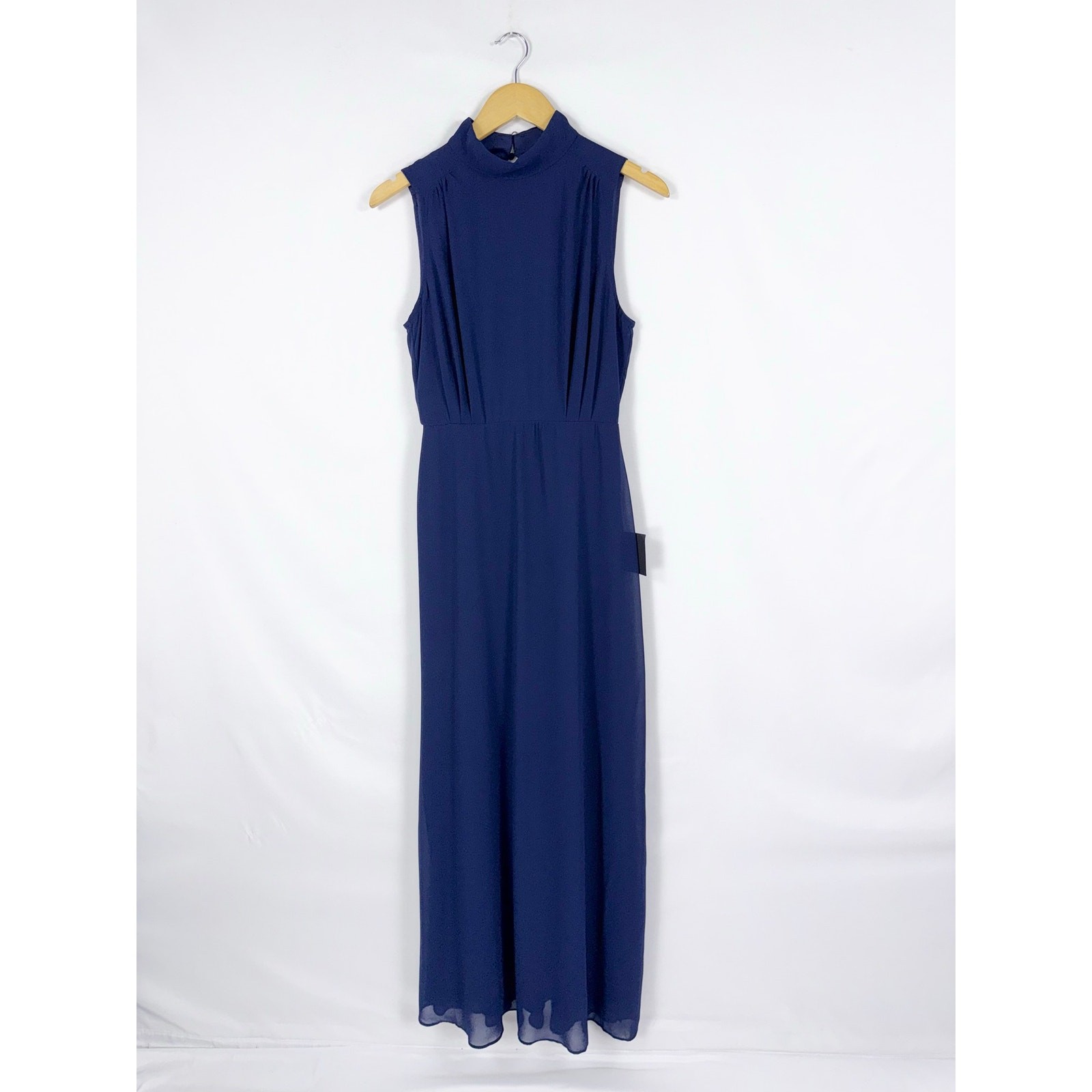 Lulus Classic Elegance Chiffon Sleeveless Mock Neck Maxi Dress Women\'s Sm Blue