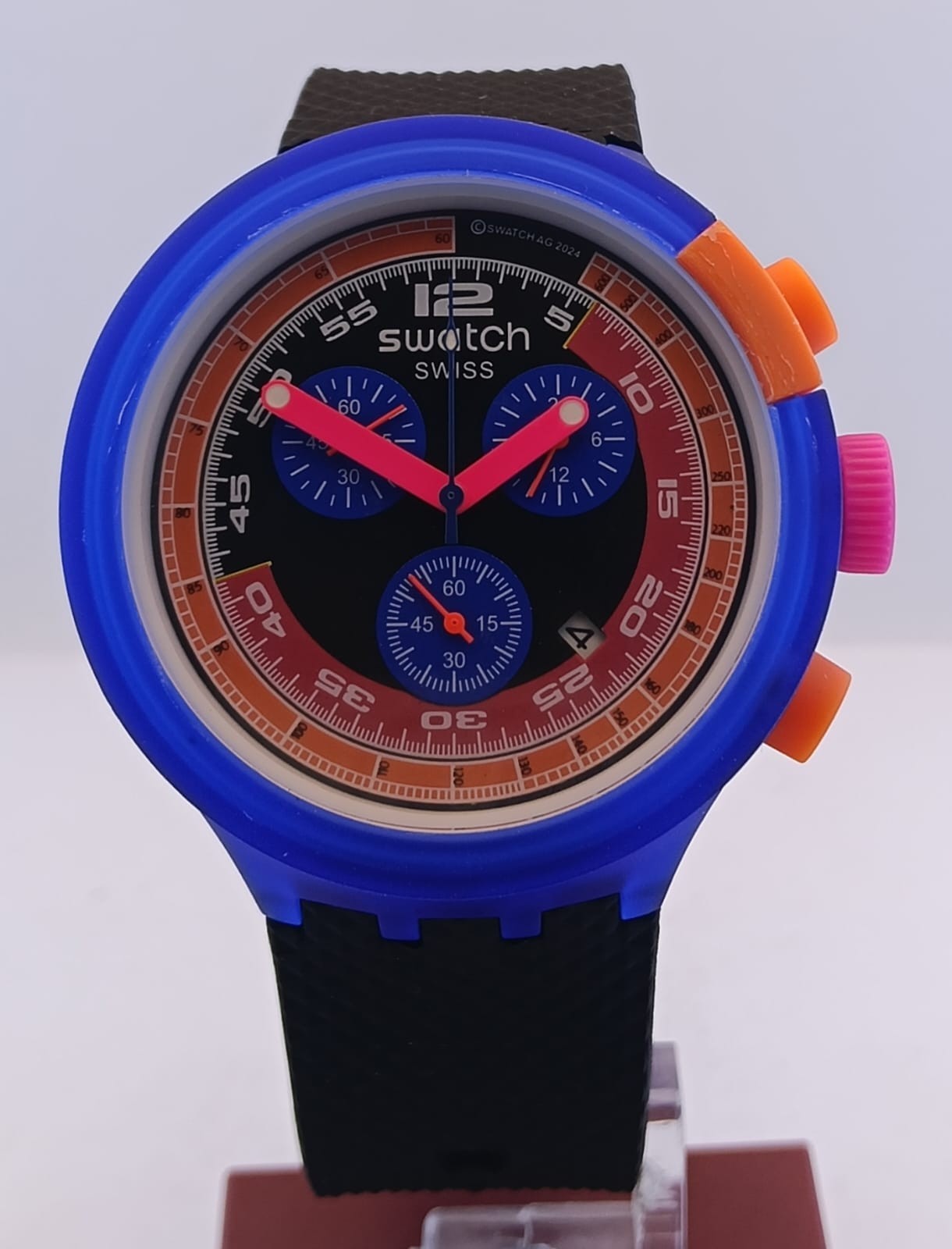 Vintage Men\'s Swatch Neon Chronograph Dial Black Working Condition Wristwatch