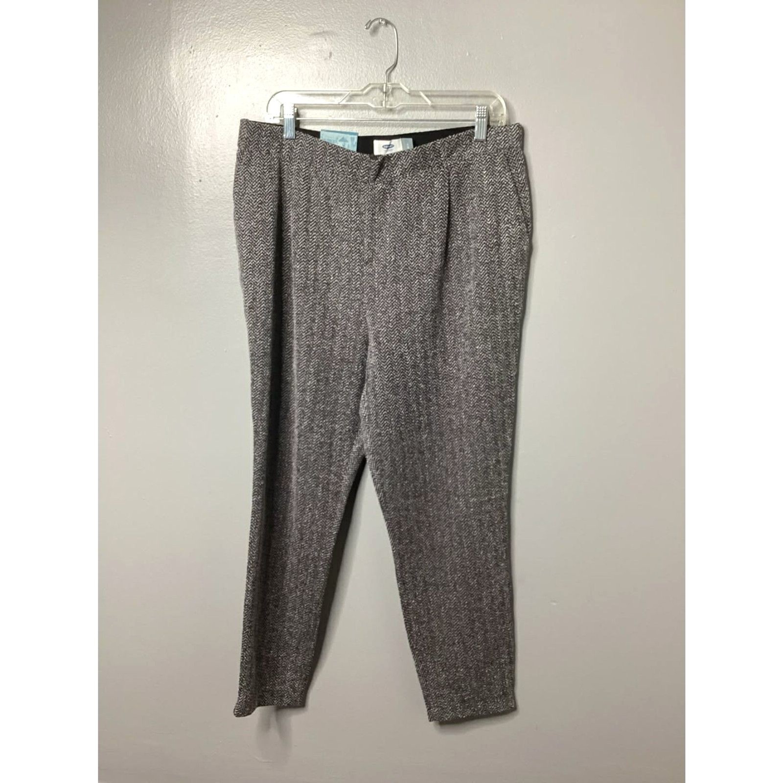 NWT Old Navy Boucle Herringbone Pants High Rise TaperedAnkle Gray Large Academia