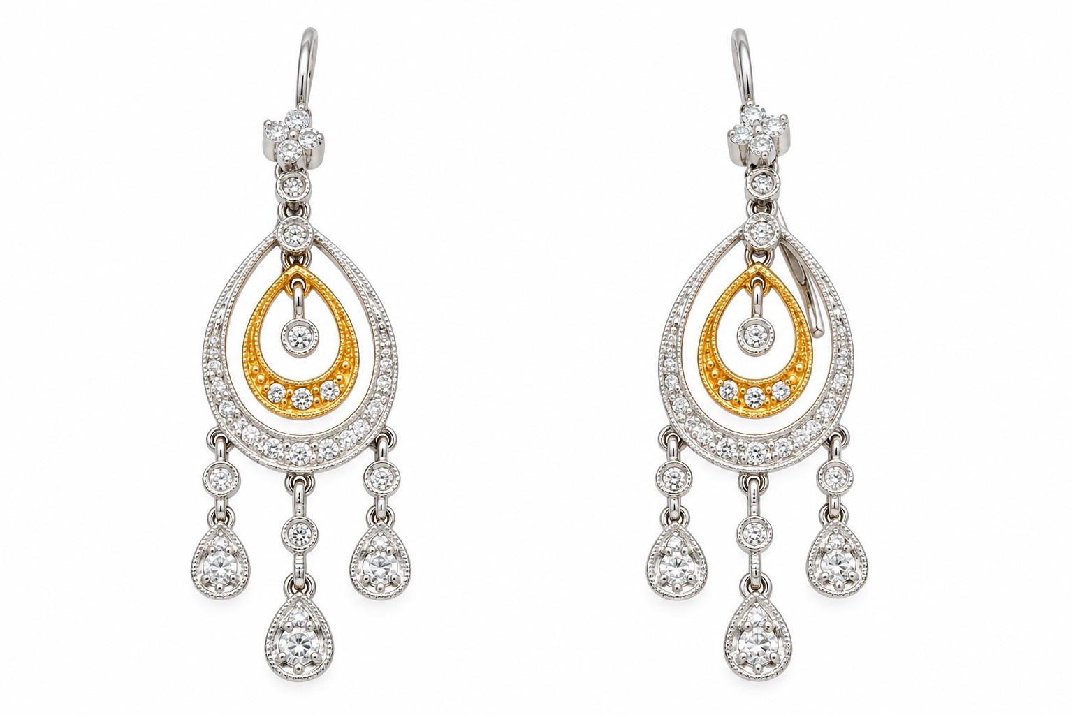 14K Two Tone Yellow White Gold Diamond Dangle Earrings 5.8g Fine Jewelry 14K Two Tone Yellow White Gold Diamond Dangle Earrings 5.8g Fine Jewelry