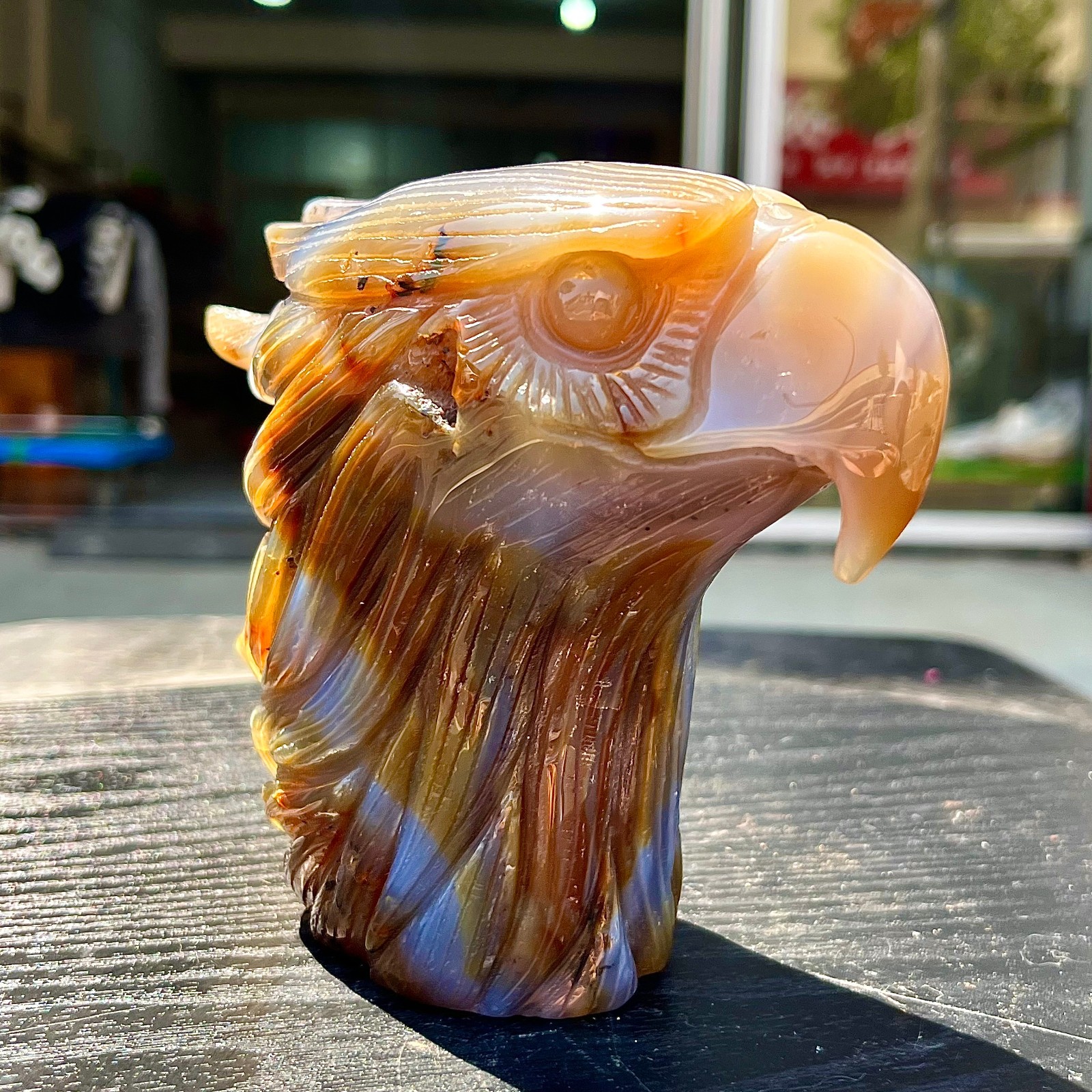 2.42LB Beautiful agate eagle carved decorative mineral specimen