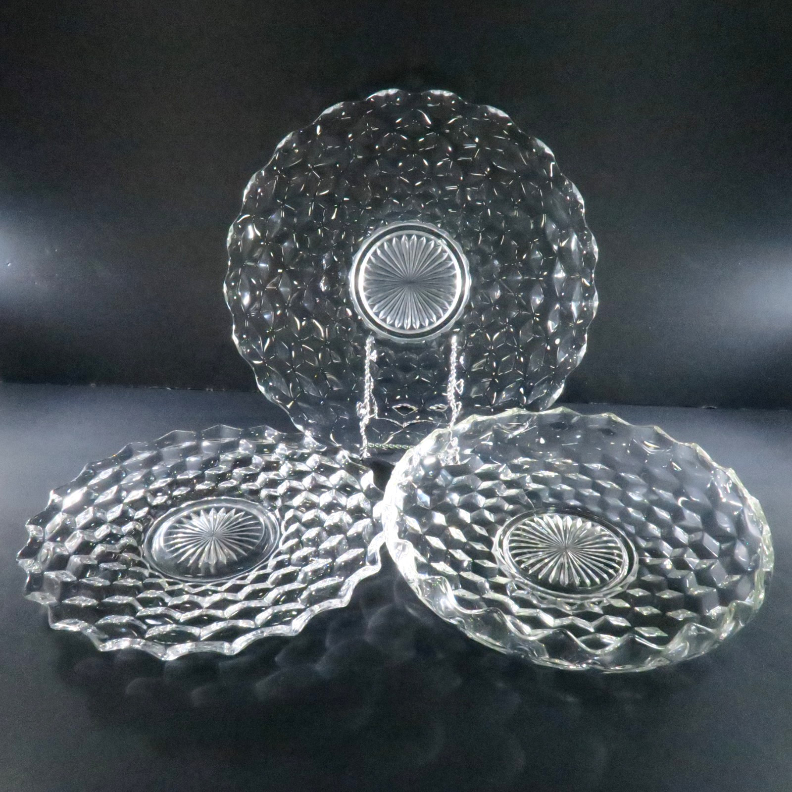 Fostoria American Glass Torte Plate Serving Bowl Cubist Set of 3 Clear Vtg