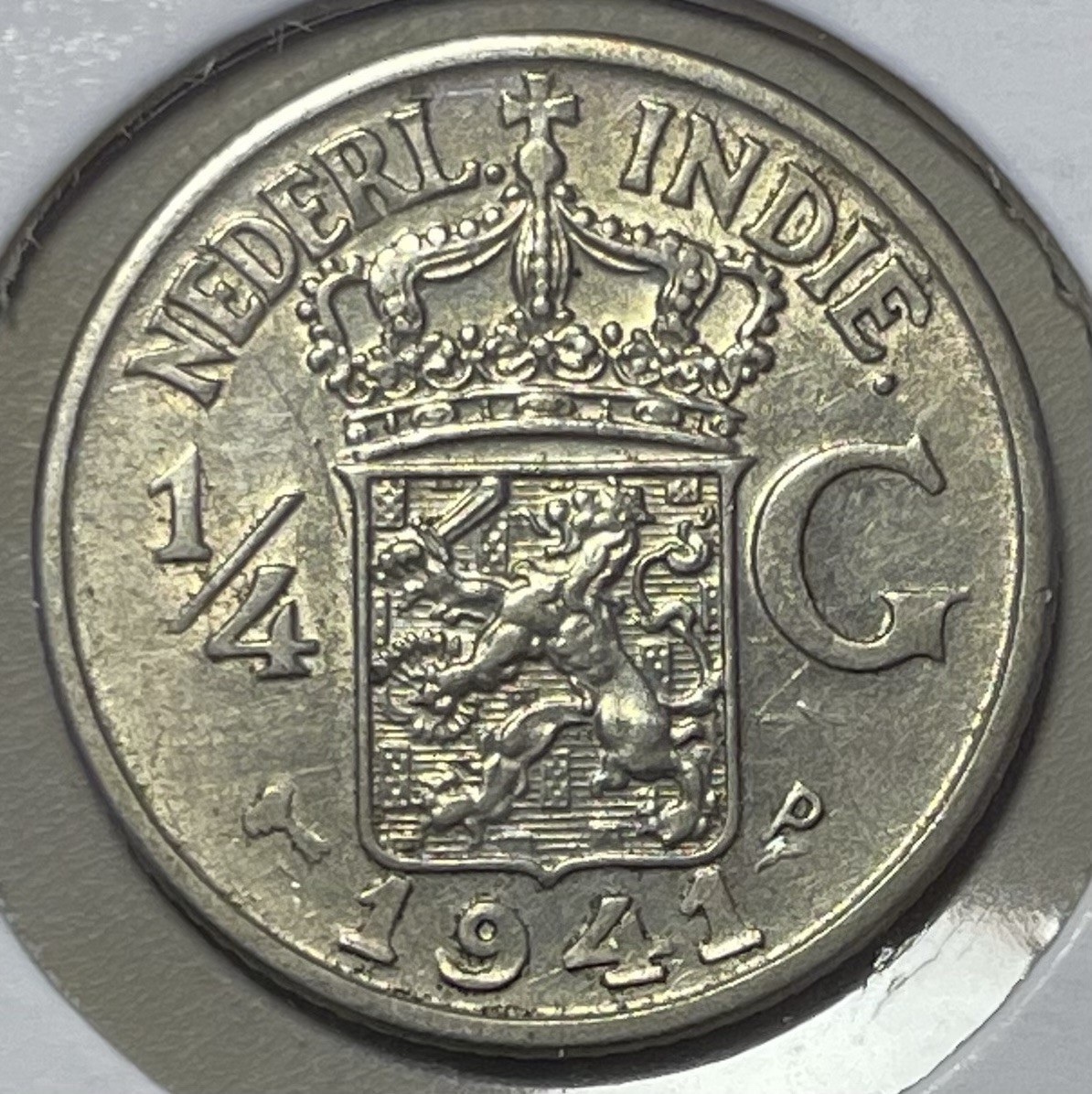 Netherlands East Indies, 1941, 1/4 Gulden, Silver, UNC