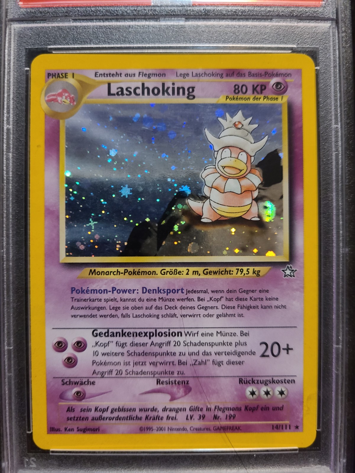 Pokemon- GERMAN Neo Laschoking Slowking # 14 Vintage 2001 Holo PSA 5 Pop 6 Pokemon- GERMAN Neo Laschoking Slowking # 14 Vintage 2001 Holo PSA 5 Pop 6