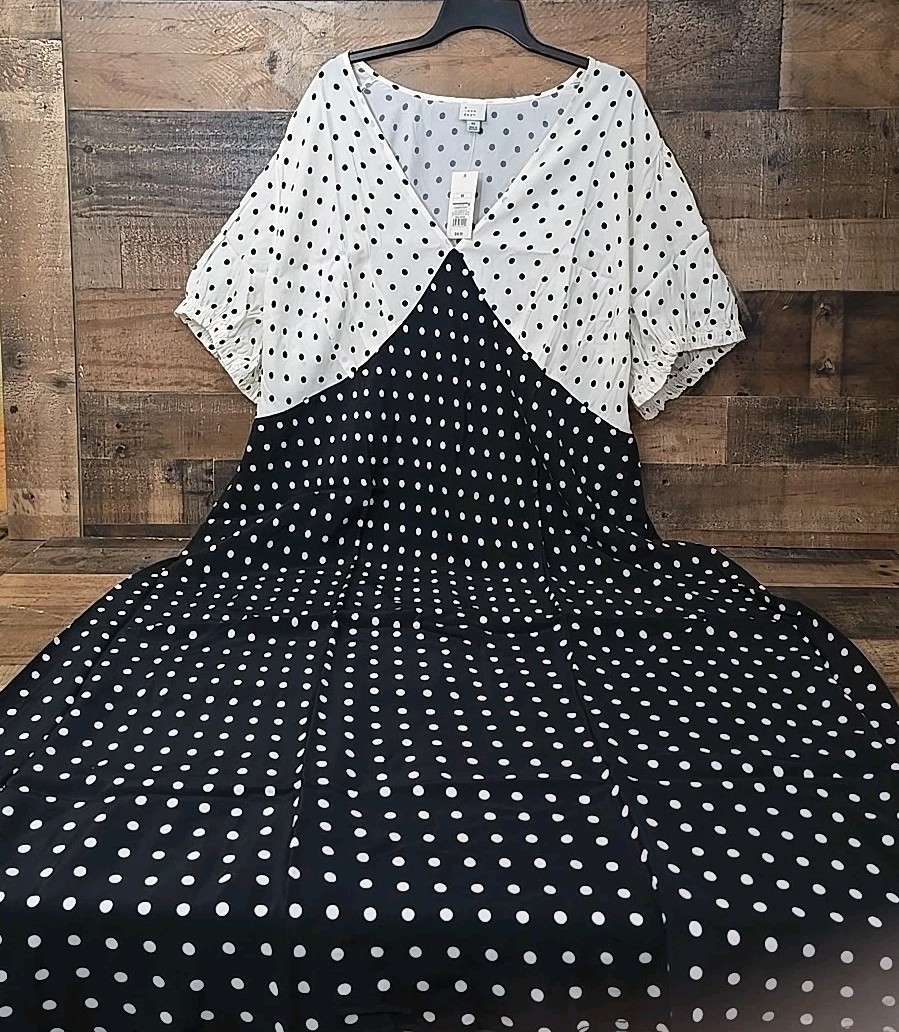 NWT A New Day Maxi Dress Women 3X Polka Dot Lightweight Comfort Romance Modest
