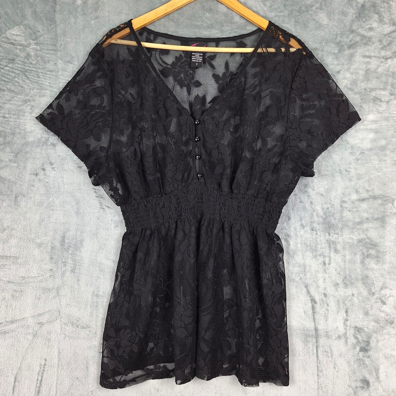 Torrid Top 3X Black Fairy Grunge Whimsigoth Y2K Romantic Floral Lace Sheer Mesh