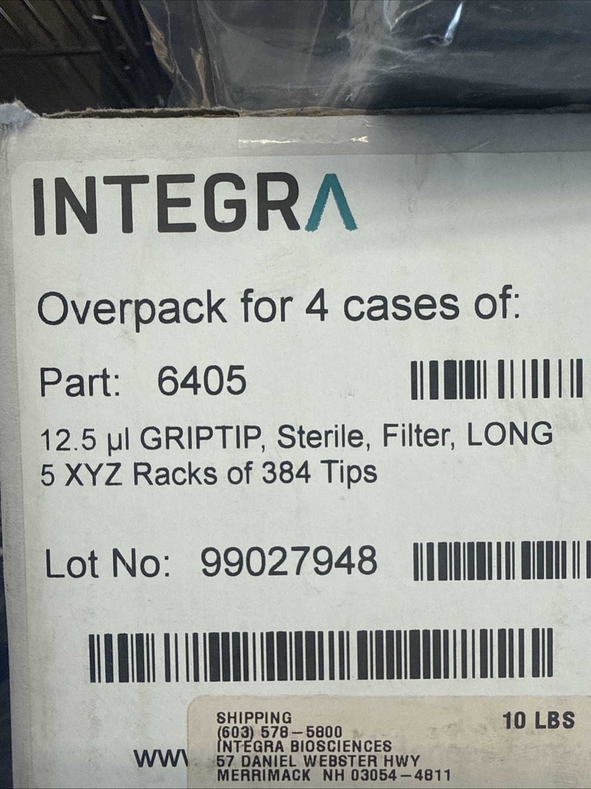 Integra 6405, Box of 4 (12.5µl Sterile Filter Long 5 Rack of 384), 