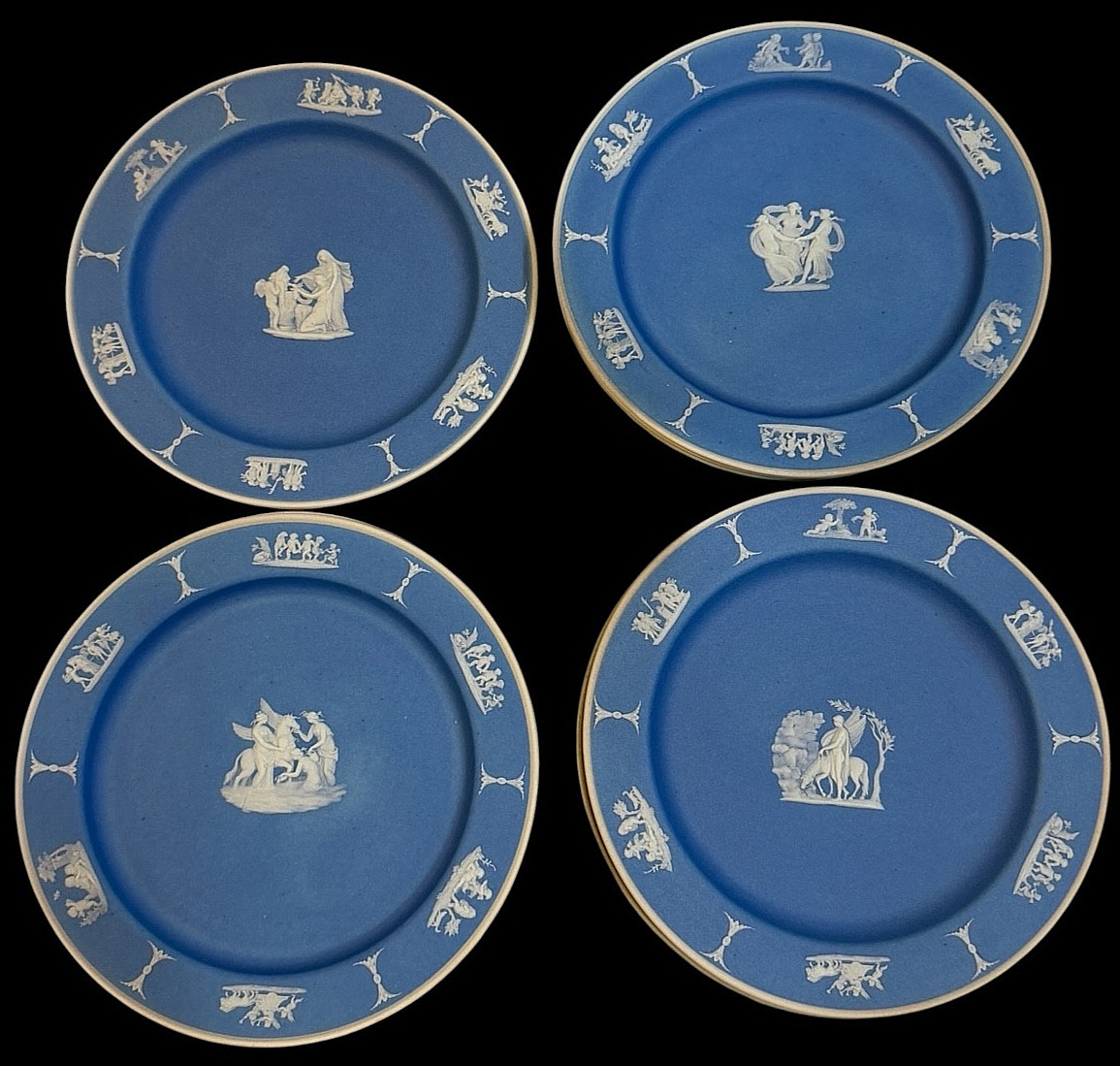 WEDGWOOD LIGHT BLUE JASPERWARE POTTERY PLATES SET OF 8 NEOCLASSICAL MOTIFS WEDGWOOD LIGHT BLUE JASPERWARE POTTERY PLATES SET OF 8 NEOCLASSICAL MOTIFS