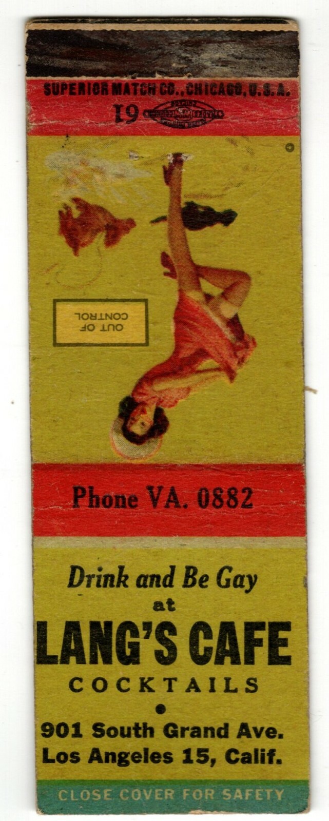 LANG\'S CAFE matchbook matchcover - LOS ANGELES, CALIFORNIA - GIRLIE PINUP