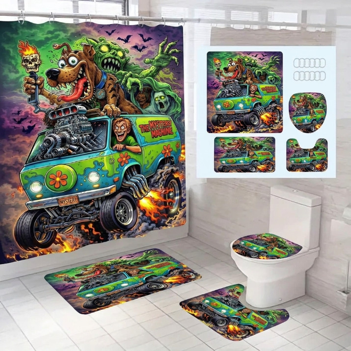 Scooby Doo Rat Fink Monster Mystery Machine Shower Curtain Set BH2084