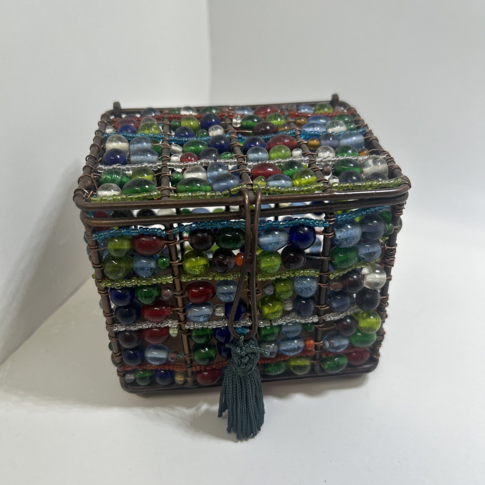 Vintage Beautiful Strung Glass Beads & Metal Jewelry Box