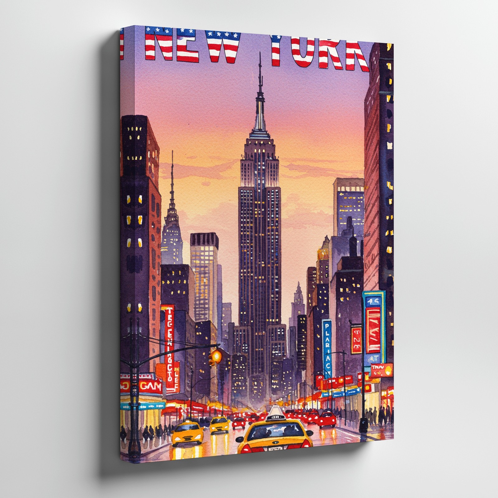 New York City Skyline Canvas Wall Art Yellow Taxi Empire State Building Print