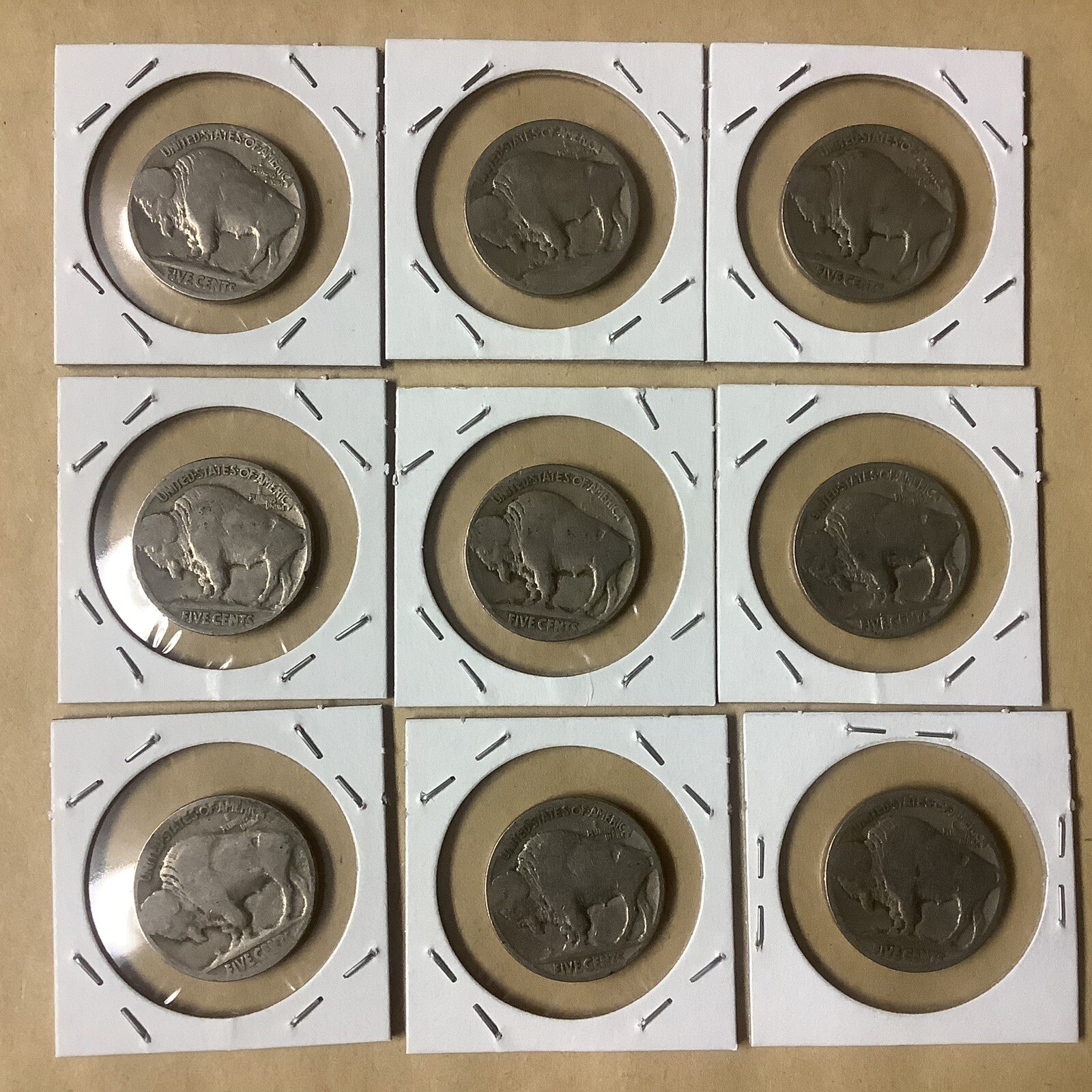 (Lot of 9) No/Partial Date BUFFALO NICKEL Reverse US Minted from 1913-1938