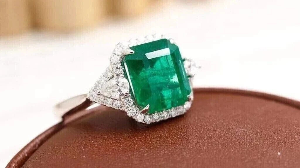 6.80 Ct Natural Emerald Diamond Engagement Ring 925 Sterling Silver