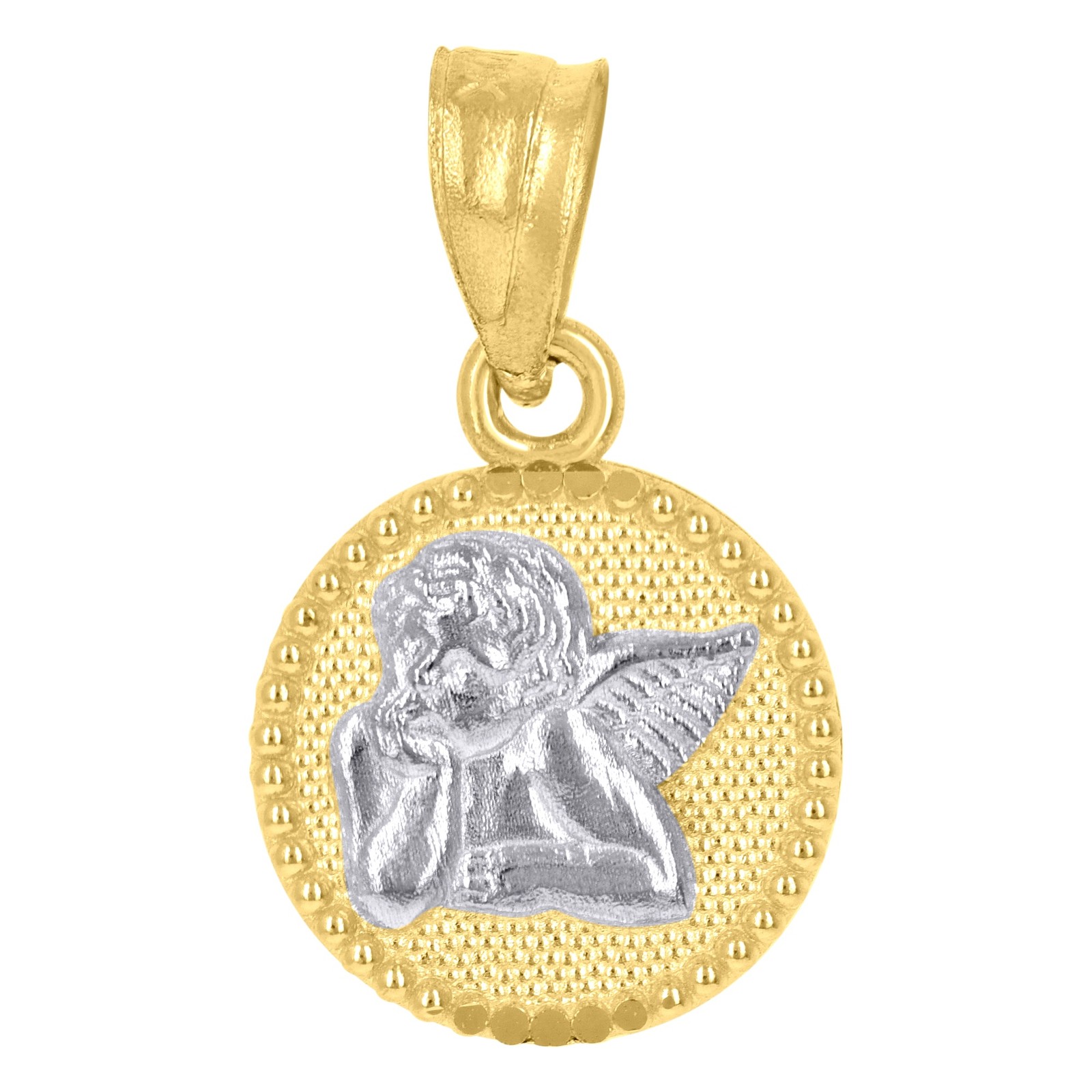 Real 10k Two-Tone Gold Mens Women Textured Cupid Angel Religious Charm Pendant