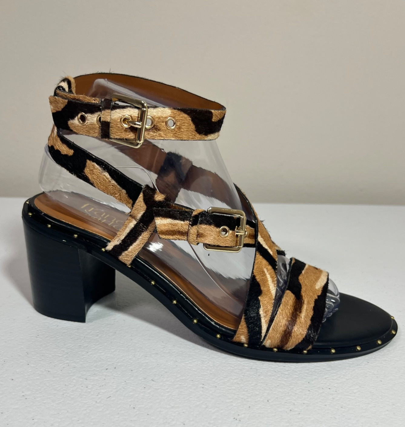 Franco Sarto Halina Sandals 8.5 M Tiger Animal Print Calf Hair Block Heel NWOB