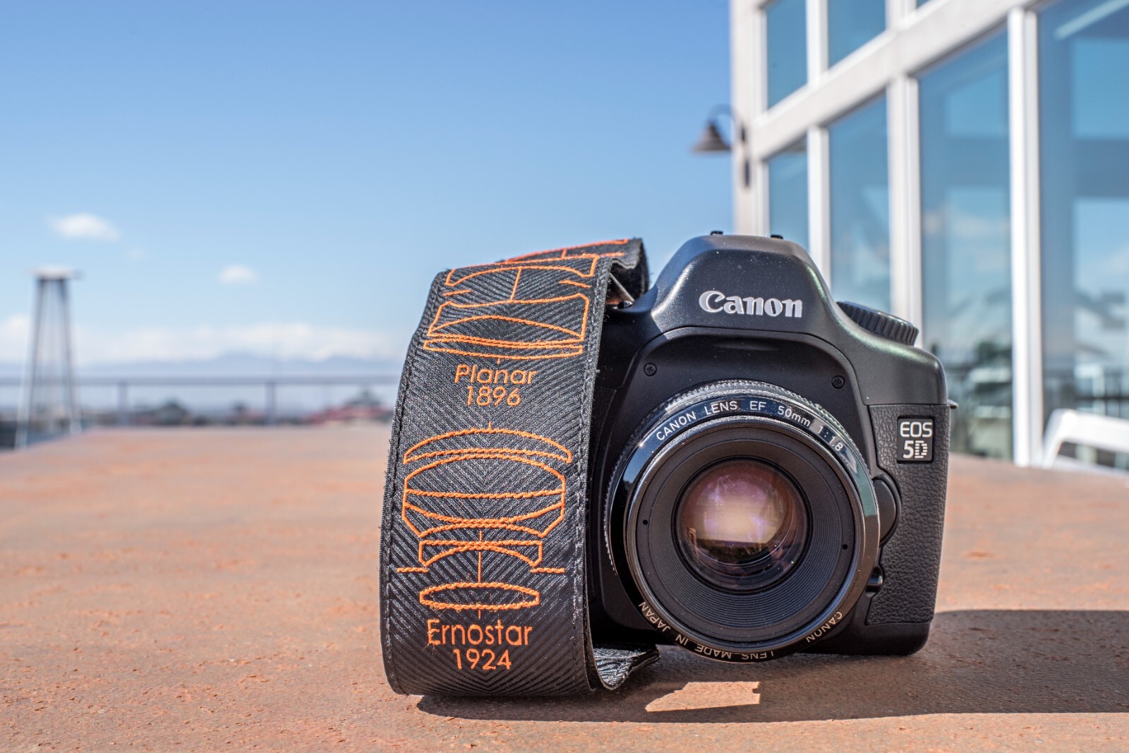 Vintage Lens Optical Design Formula Camera Strap, Black with Orange Embroidery Vintage Lens Optical Design Formula Camera Strap, Black with Orange Embroidery