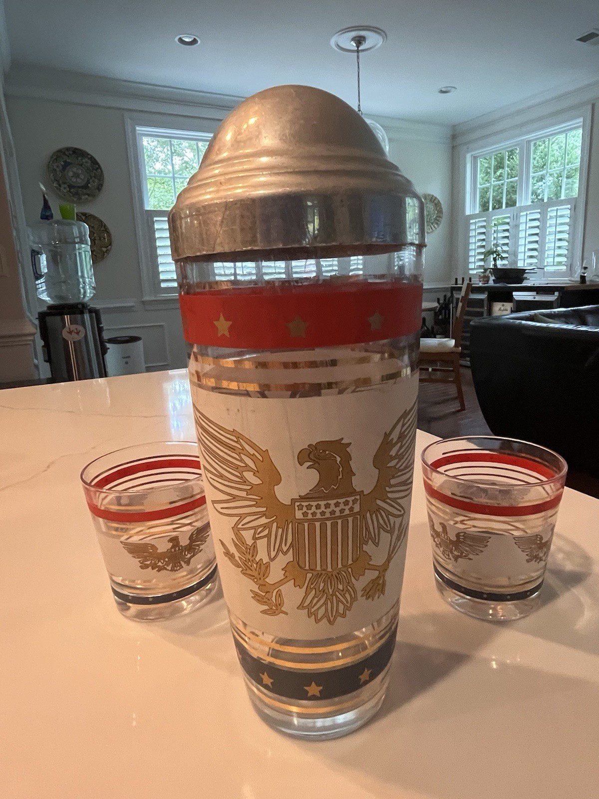 Vintage MCM Patriotic Eagle Cocktail Shaker and Glasses Vintage MCM Patriotic Eagle Cocktail Shaker and Glasses