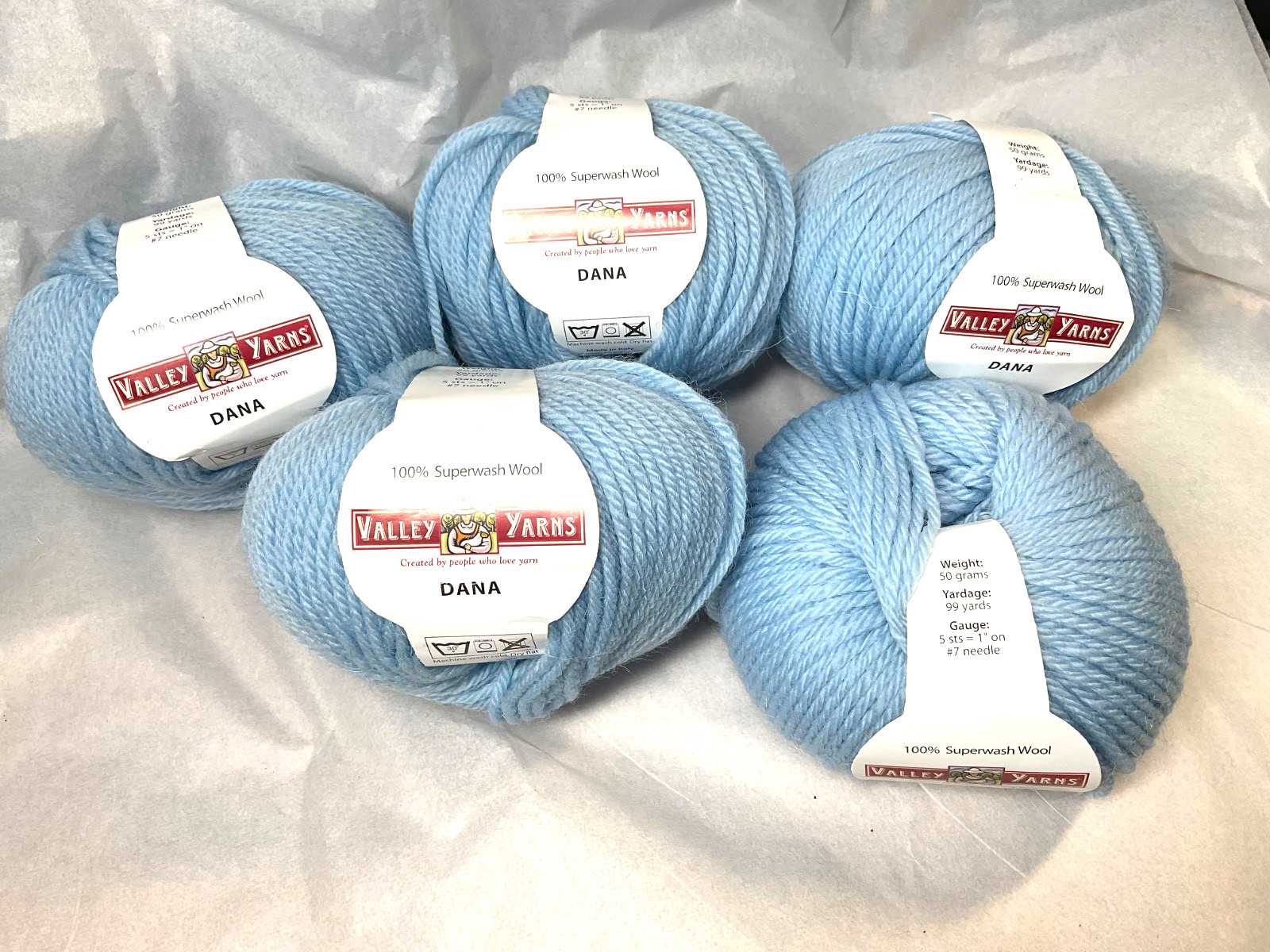 VALLEY YARNS 5 Skeins DANA 100% Superwash Wool Made in Italy Light Blue VALLEY YARNS 5 Skeins DANA 100% Superwash Wool Made in Italy Light Blue