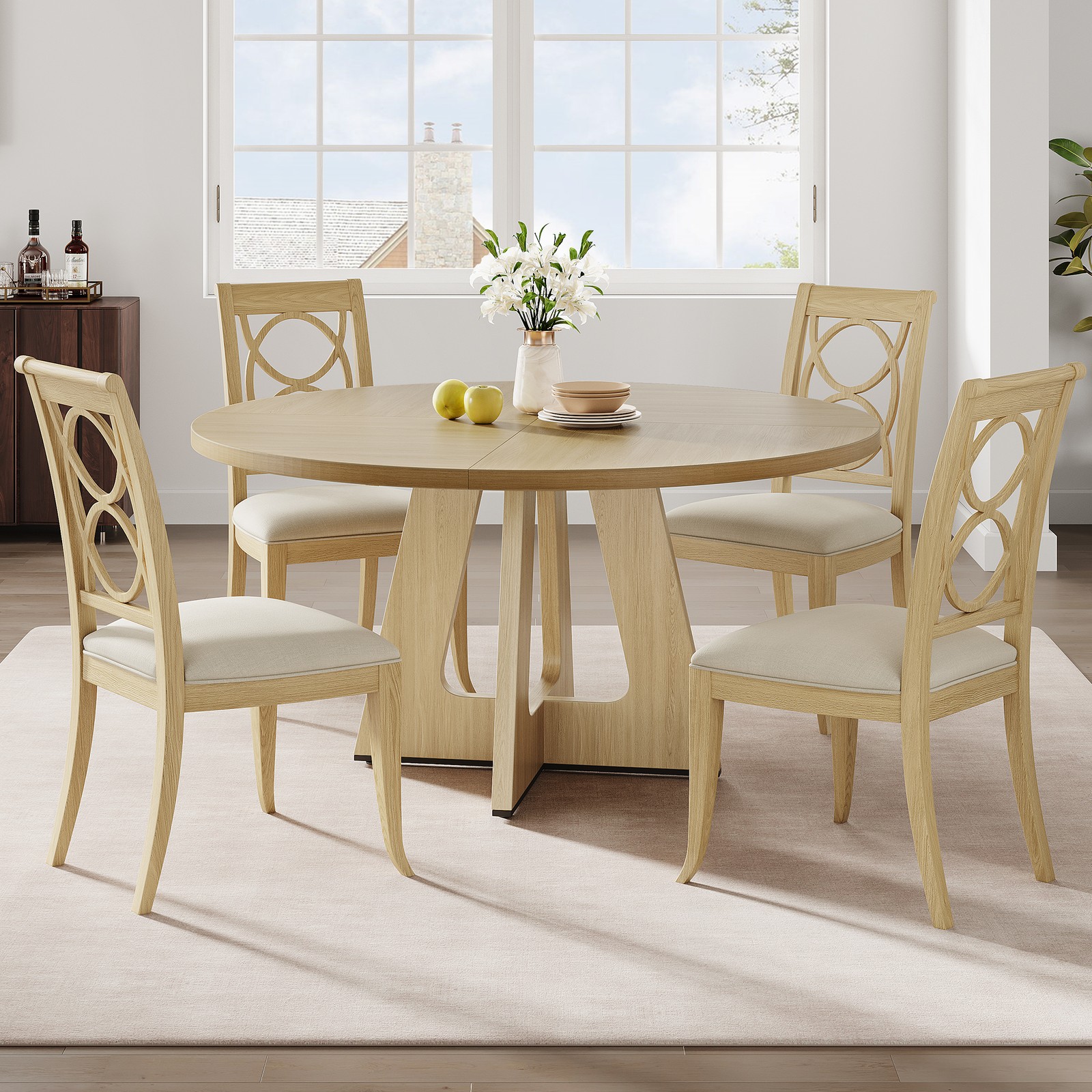 47\'\' Round Dining Table for 4 to 6 People, Dinner Table for Kitchen, No Chairs