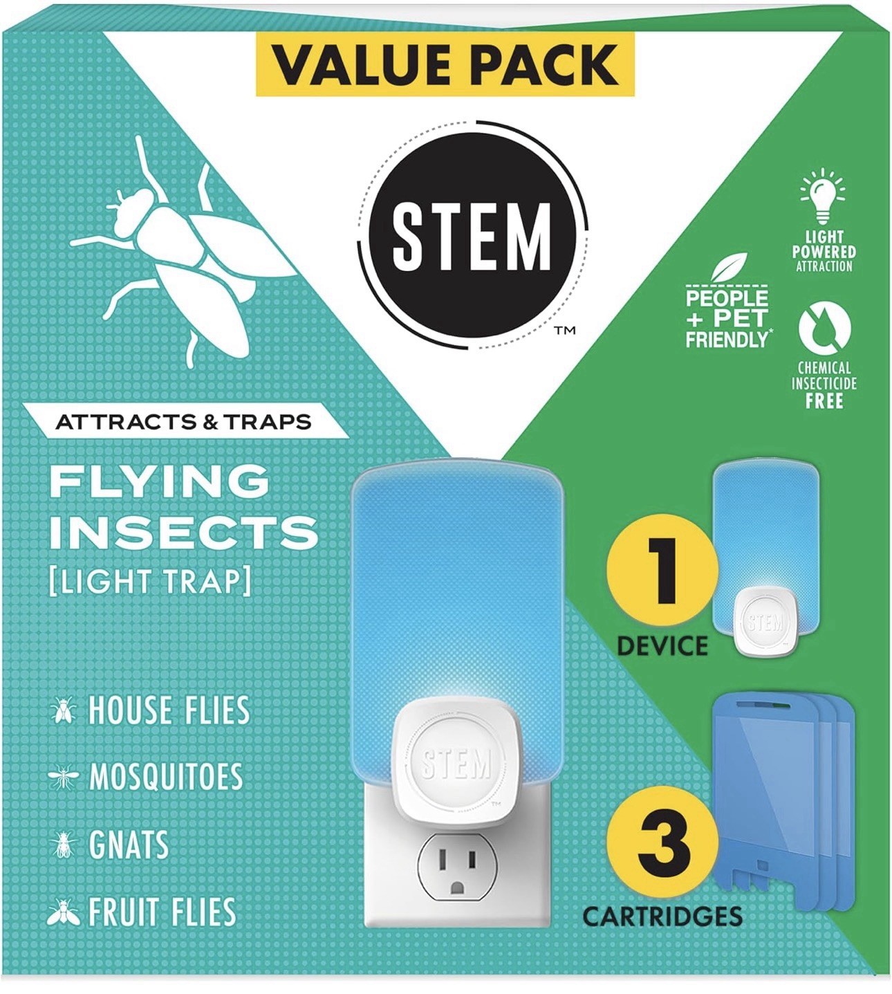 STEM Flying Insect Trap Includes 1 Plug-in Device & 3 Cartridges STEM Flying Insect Trap Includes 1 Plug-in Device & 3 Cartridges