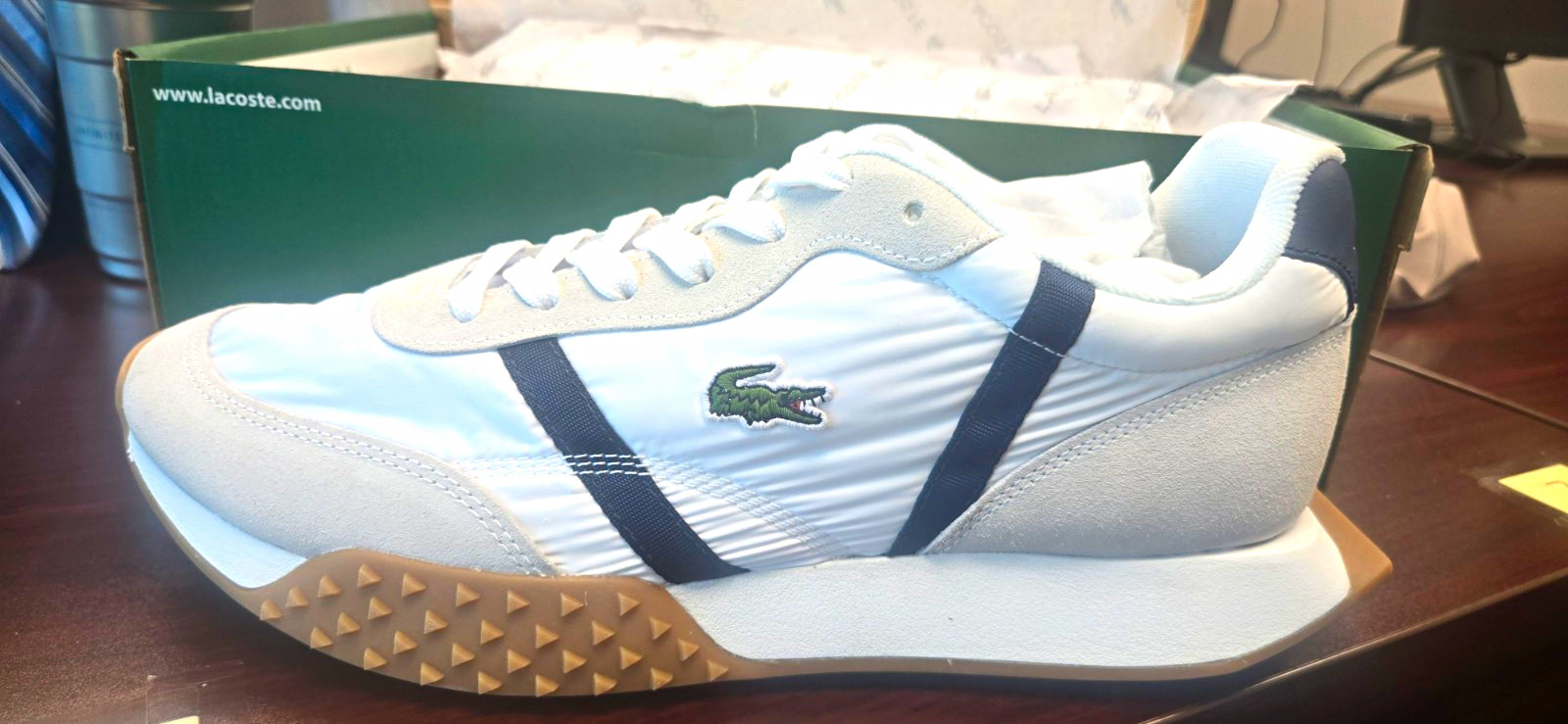 Lacoste L-Spin Evo 125 2 SMA Men\'s Spikeless Golf Shoes White/Navy US 12