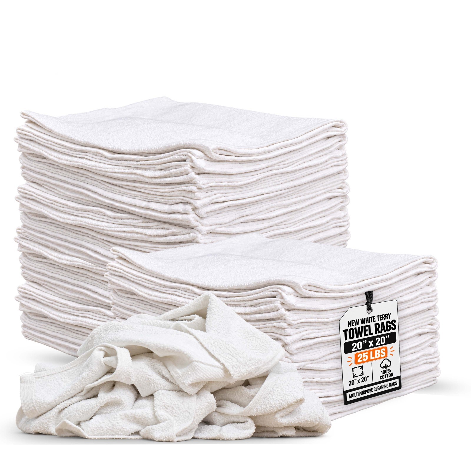 New Terry Towel Cloth - 25 LB Box 20x20 Industrial Cleaning Rags Cotton Wipers