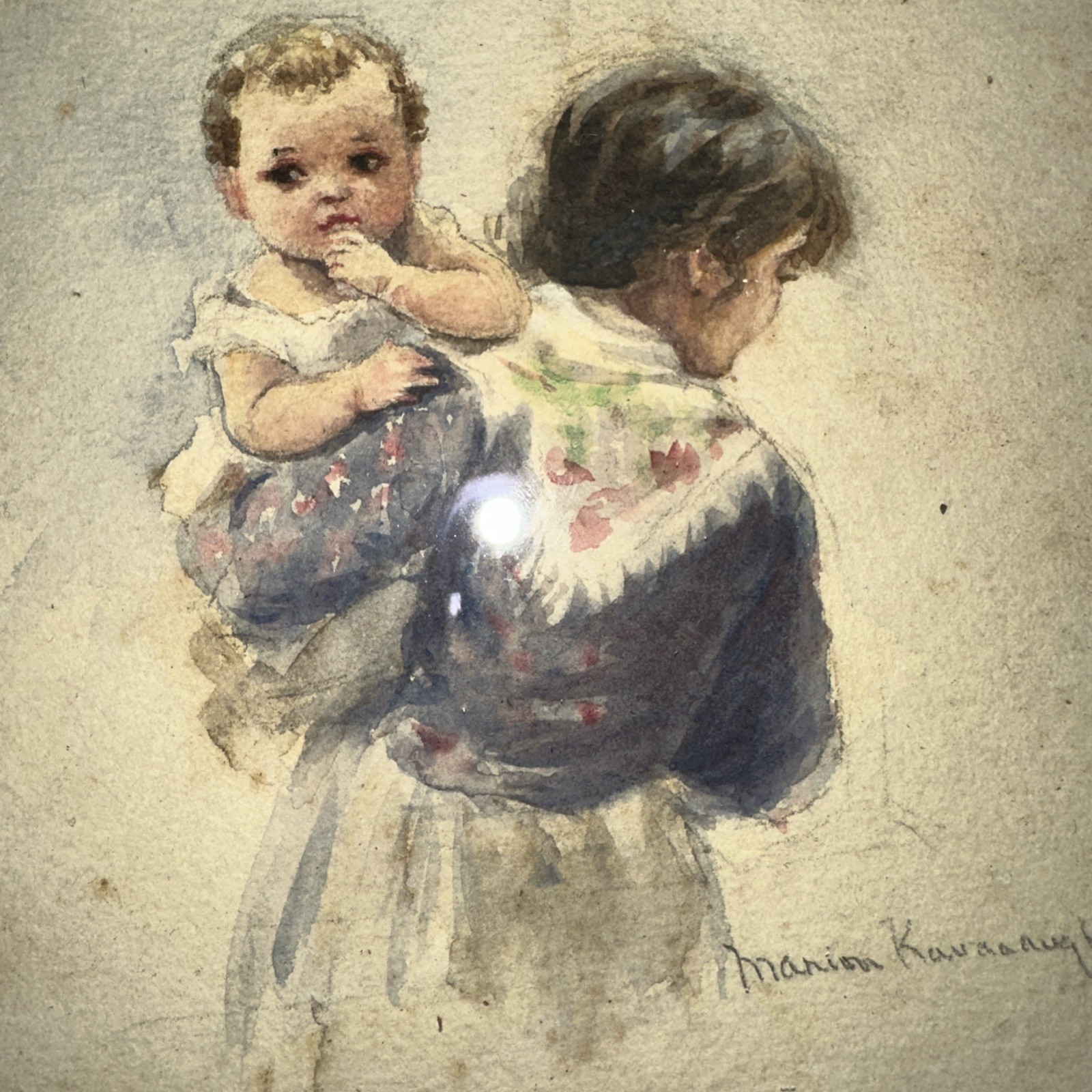 Marion Kavanaugh Signed Watercolor Mother Child Antique Oval Framed Painting Marion Kavanaugh Signed Watercolor Mother Child Antique Oval Framed Painting